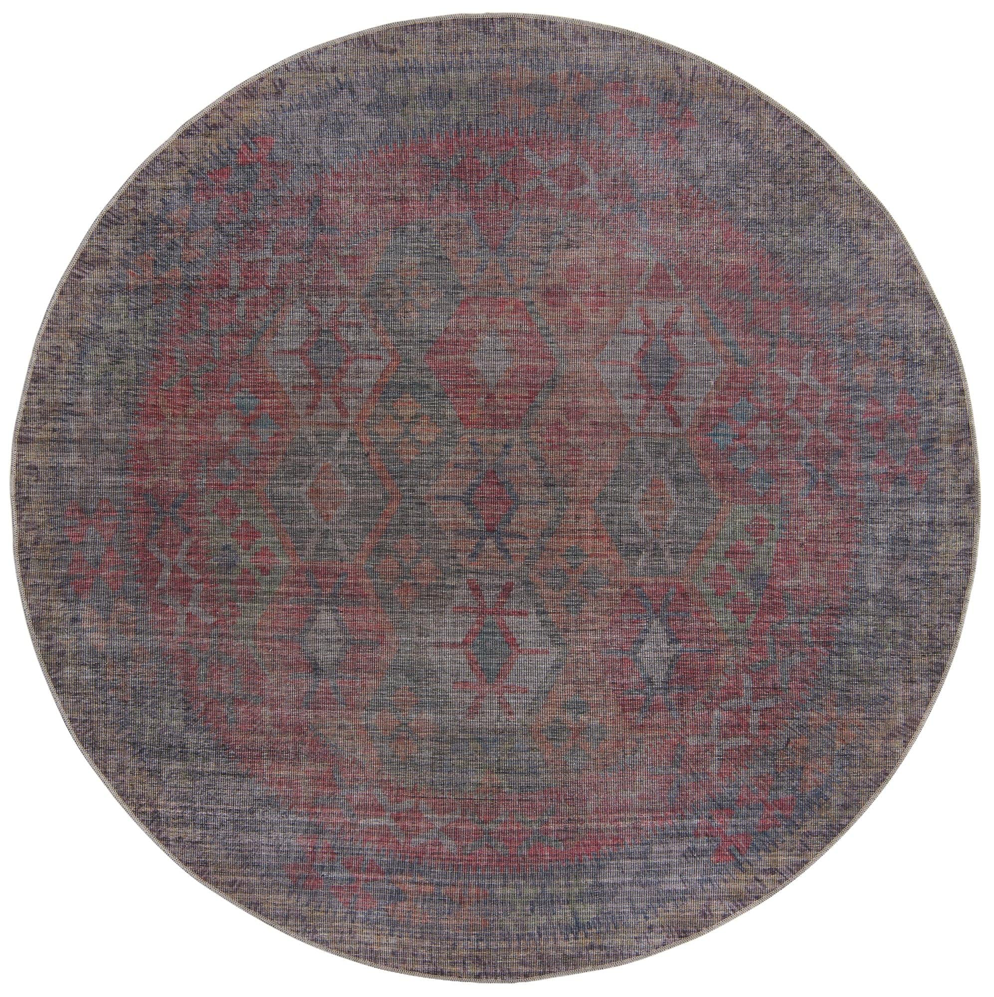 Washable 8 Ft Round Blue Flatweave Rug - Sisu Collection by Rugs.com | Non-Slip Kitchen & Dining Room Rug | Easy Clean Indoor Area Rug for High Traffic Spaces