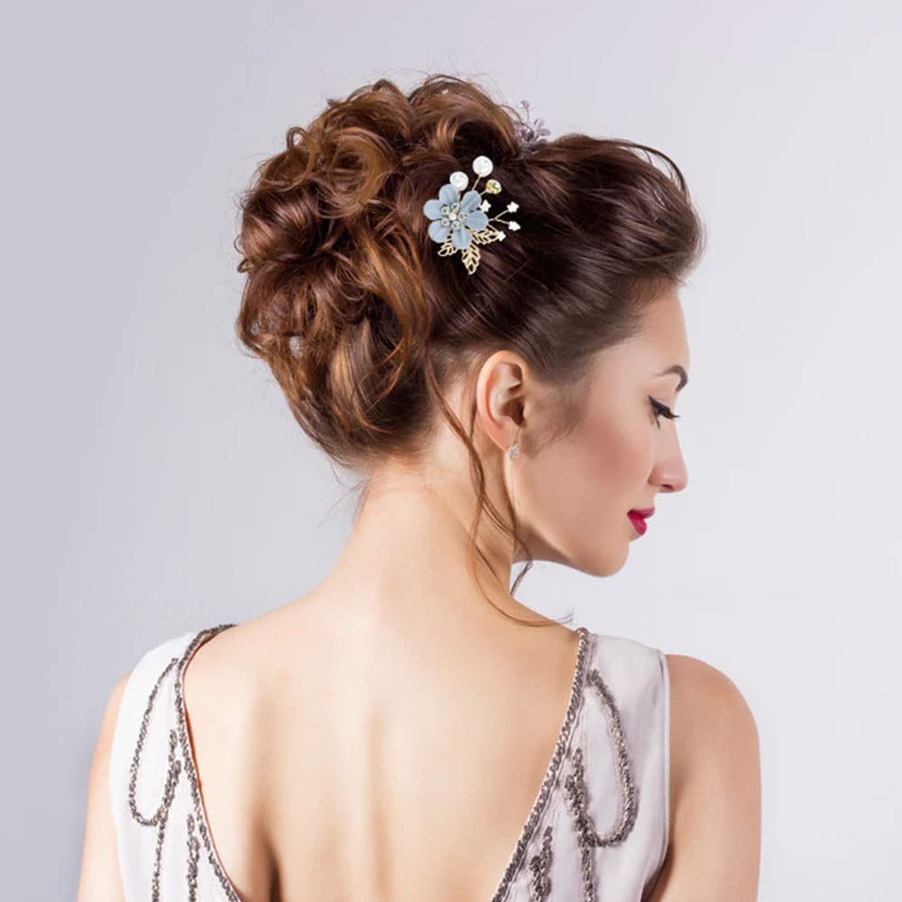 20 Pack Dusty Blue Bridal Hair Combs & Floral Pins – Pearl Spiral Hair Clips for Wedding, Prom & Formal Events – Elegant Hair Accessories for Brides, Bridesmaids & Women (Great for Boho Weddings, Bridal Showers & Special Occasions)