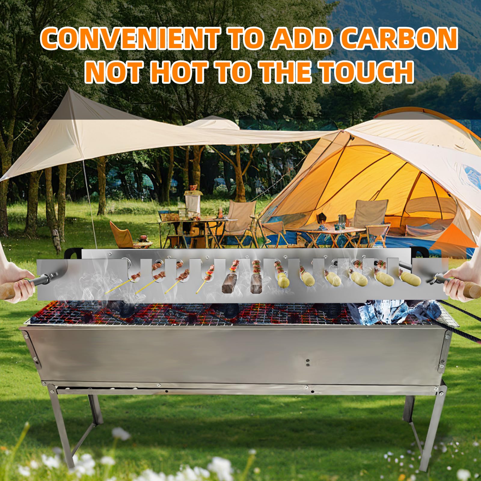 Stainless Steel Electric BBQ Grill with Auto Rotating Spit - Adjustable Width for Perfect Grilling - Ideal for Backyard, Camping & Outdoor Cooking (Model G700)