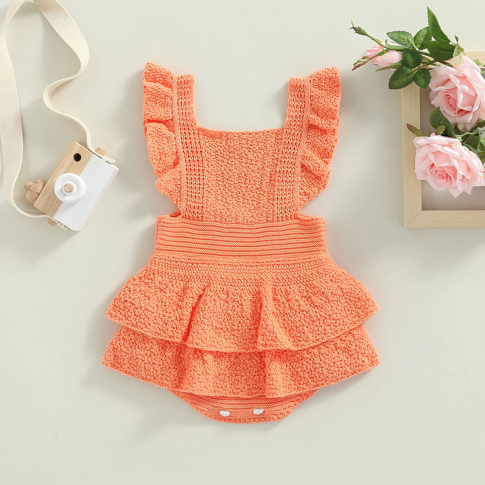 FYBITBO Baby Girl Knit Sweater Romper - Sleeveless Vest Onesie with Ruffle Jumpsuit - Winter Outfit Clothes for Newborn to Toddler - Perfect for Holiday Photos, Family Gatherings & Winter Playdates