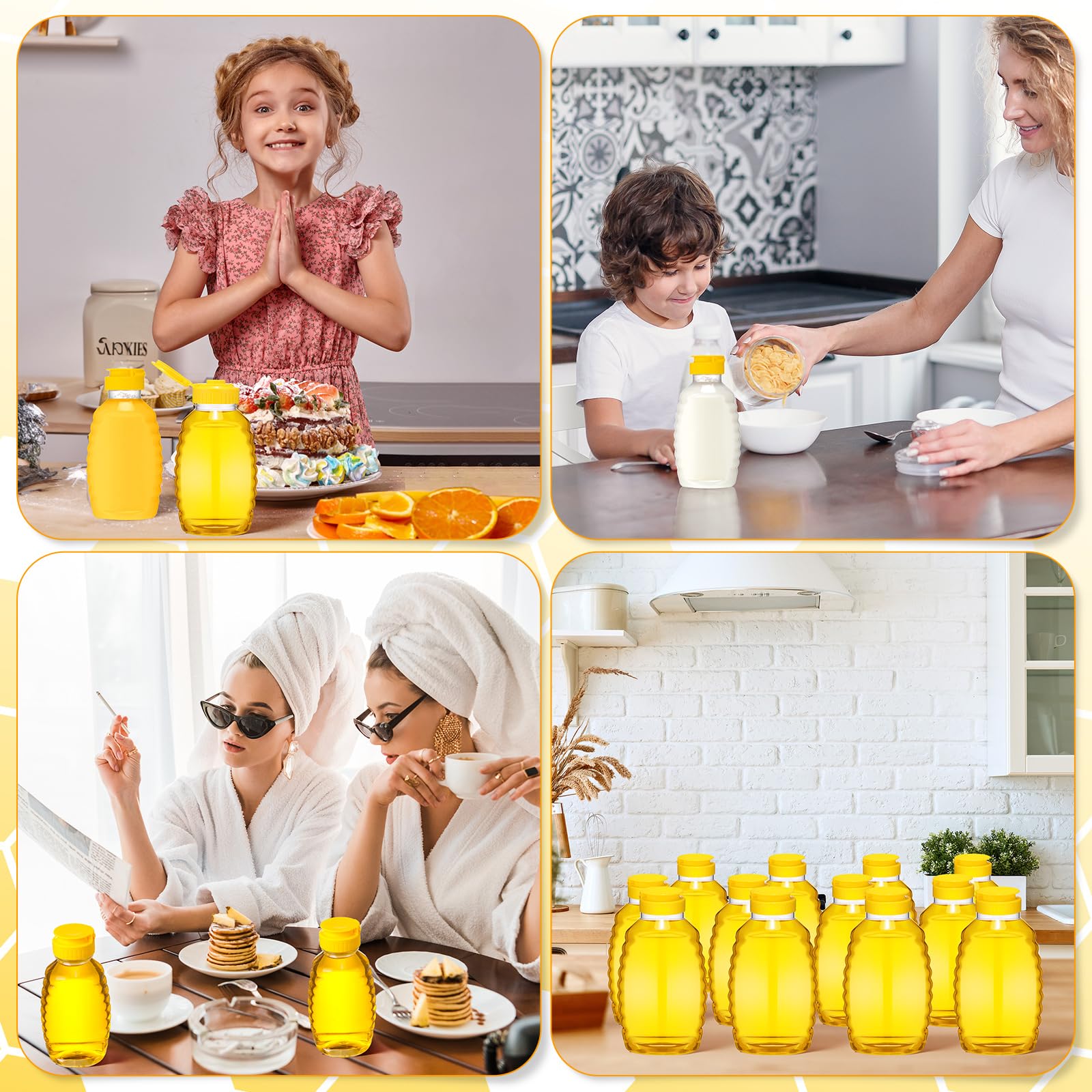 96 PCS Clear Plastic Honey Bottles 16 Oz with Lids - Empty Squeeze Bear Jars for Easy Honey Storage & Dispensing - Perfect for Home, Gifts, and DIY Projects