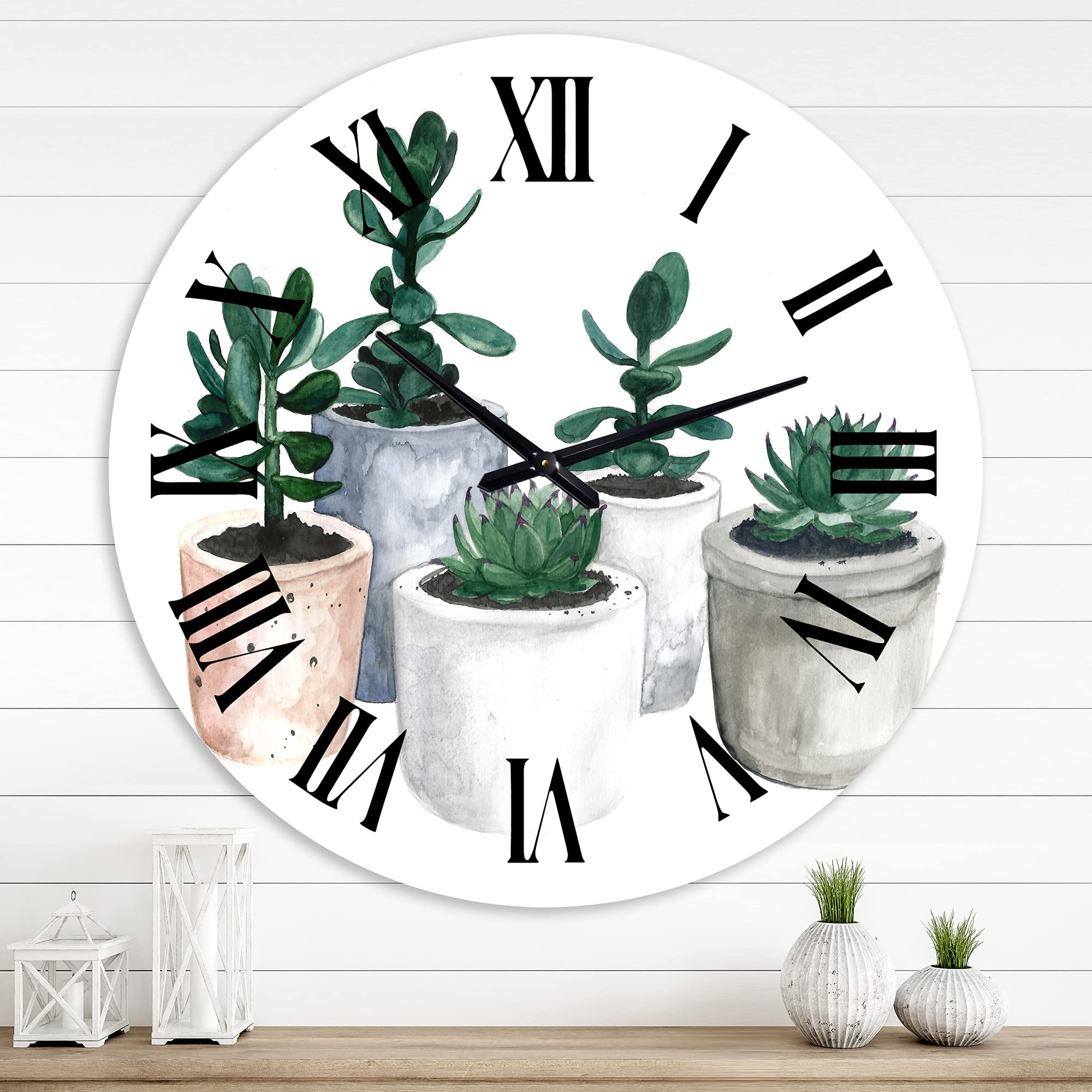 Farmhouse Wall Clock with Cactus and Succulent Design - Large Floral Botanical Wall Clock for Bedroom, Living Room, Kitchen Decor | Perfect Rustic Home Decor Gift