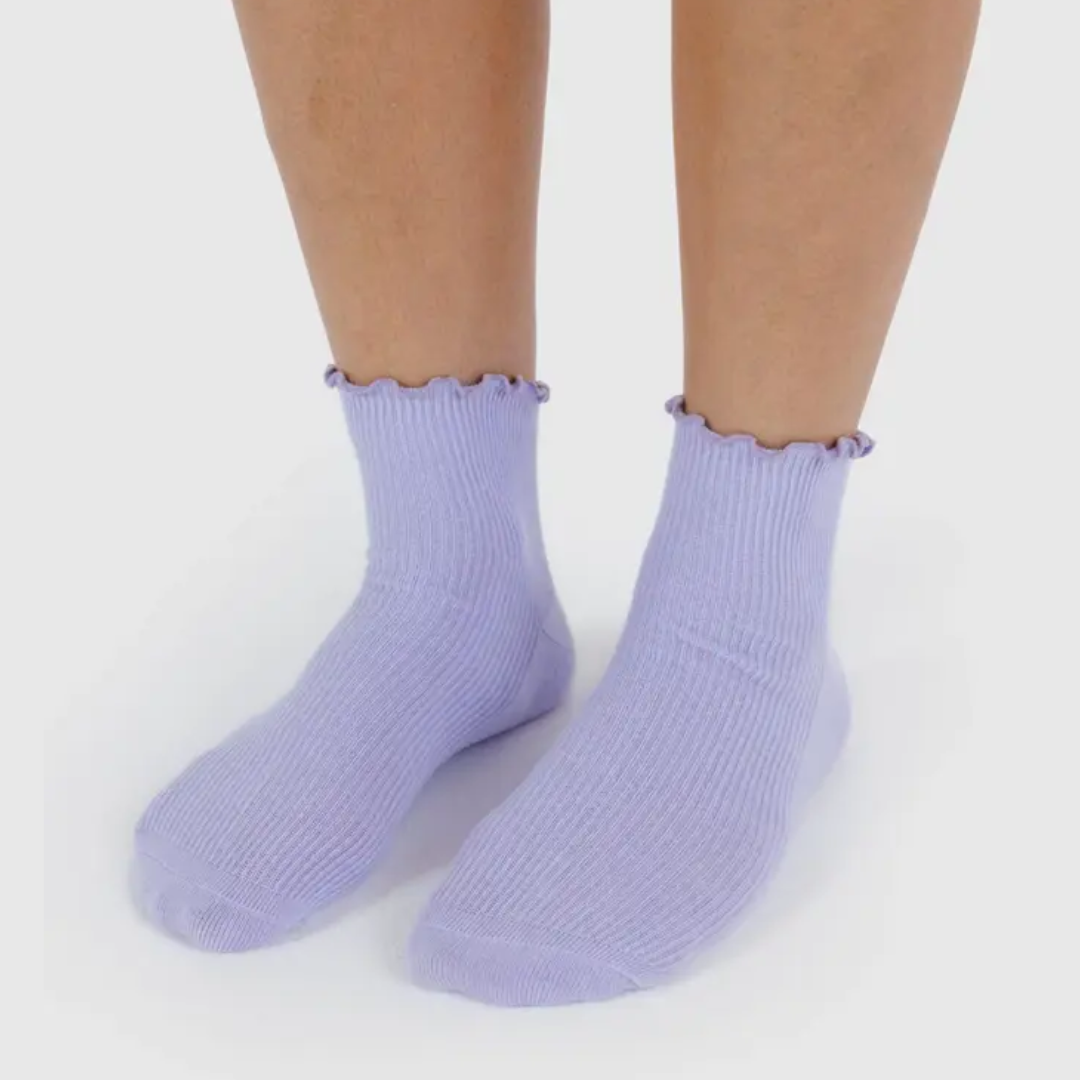 BAGGU Lettuce Edge Socks Set of 2 - Soft & Comfortable Women's Ankle Socks in Lavender & Red | Perfect for Yoga, Running & Everyday Wear