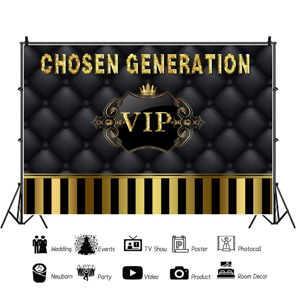 Leyiyi 6x4ft Premium Black & Gold Vinyl Photography Backdrop - VIP Event, Newborn Baby Shower, Photo Booth & Studio Background - Durable Party Decor for Weddings, Birthdays & Special Occasions