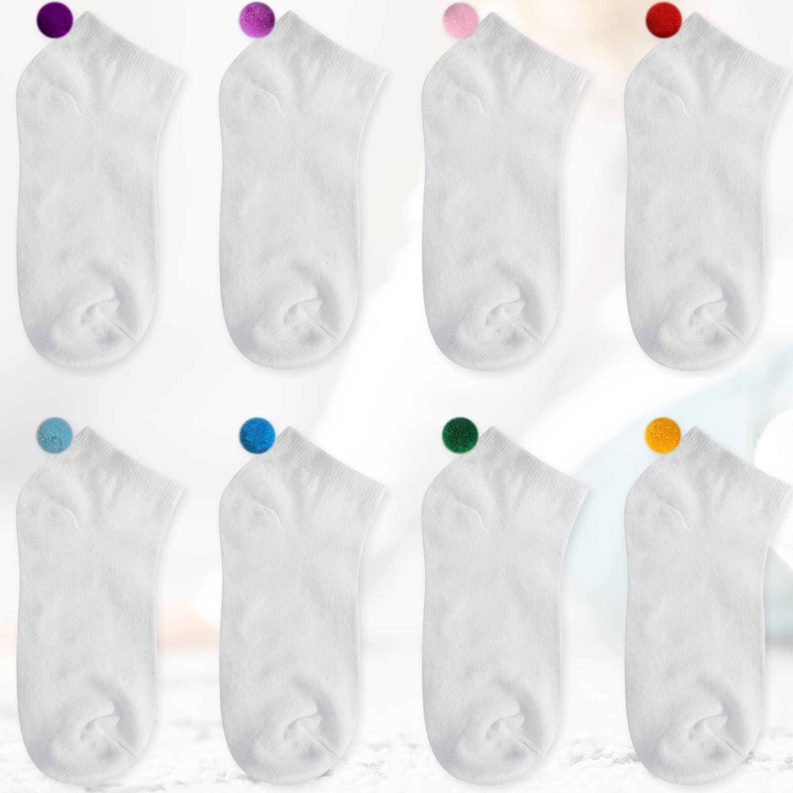 Vicenpal 8 Pairs Women's Fluffy Pom Pom Ankle Socks with Cute Balls - Soft Seamless Cosplay Socks for Winter, Christmas Gifts & Kawaii Outfits