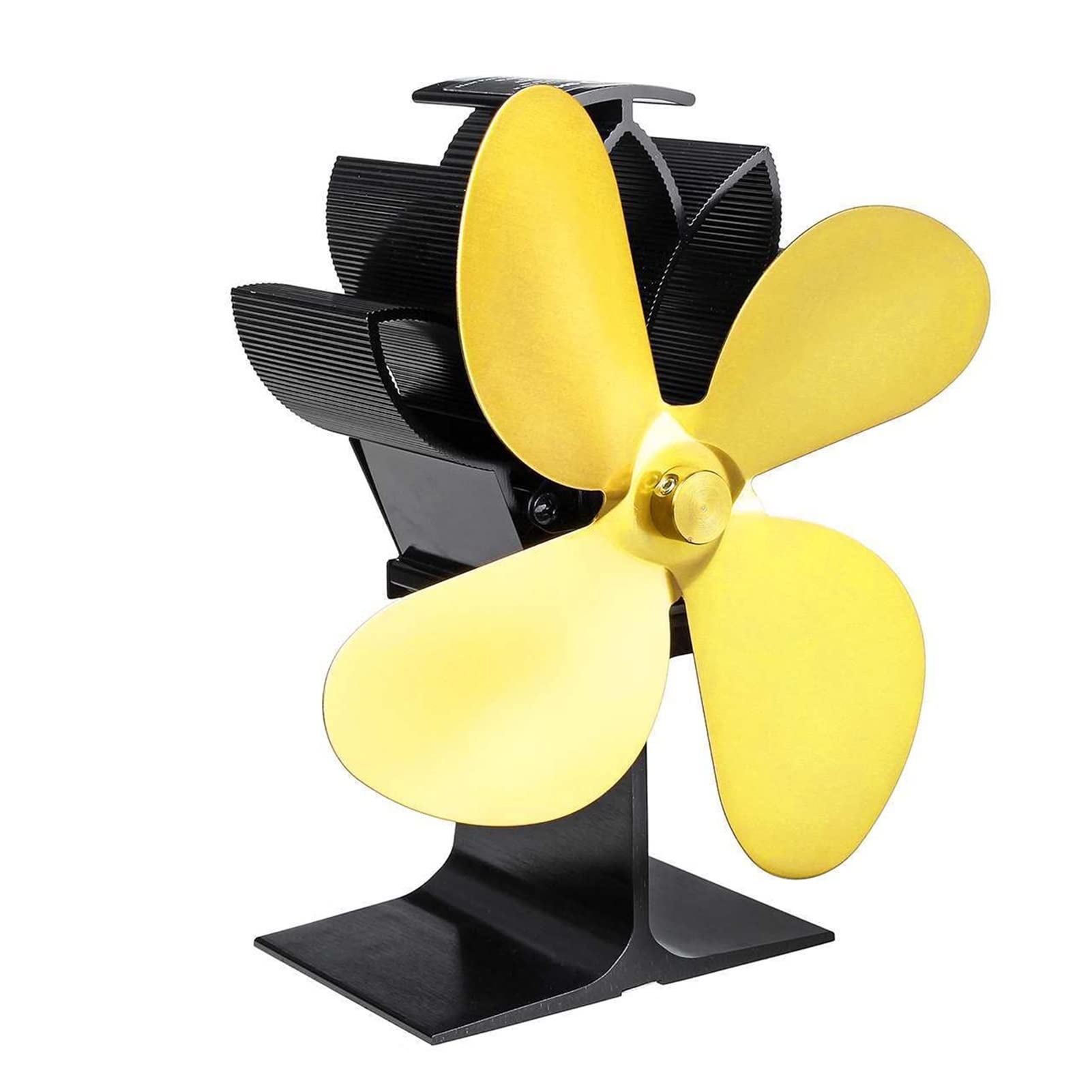 Heat Powered Fireplace Fan - 4 Blade Black Stove Fan for Wood Burner, Efficient & Quiet Heat Distribution, Gold Fireplace Accessories for Home - Perfect for Cozy Living Rooms & Winter Heating