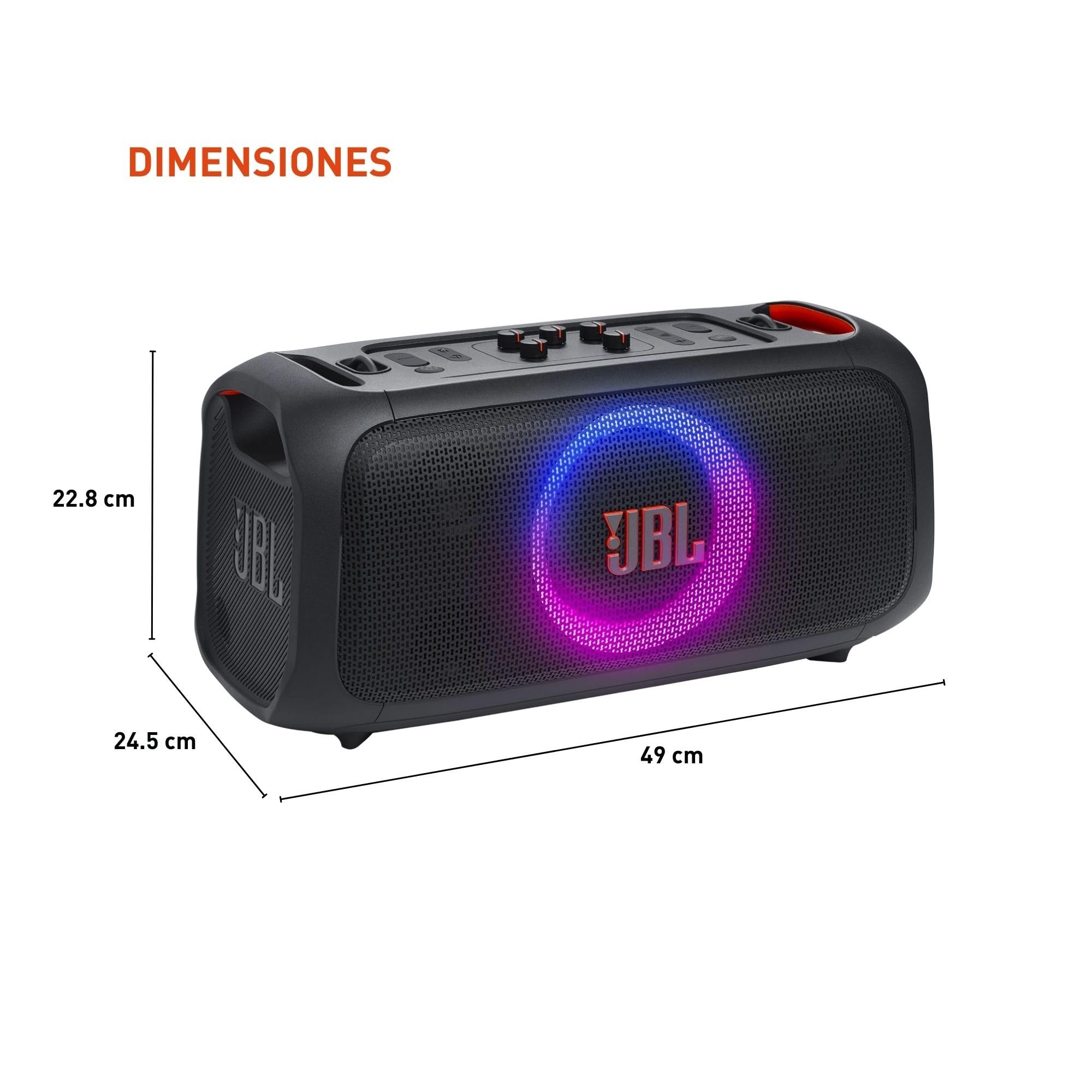 JBL PartyBox On-The-Go Essential - Portable Bluetooth Party Speaker with Built-in LED Lights & Wireless Mic | Pro Sound Quality, IPX4 Water Resistant, 6-Hour Battery Life, Shoulder Strap | Perfect for Outdoor Parties, Beach Trips & Camping