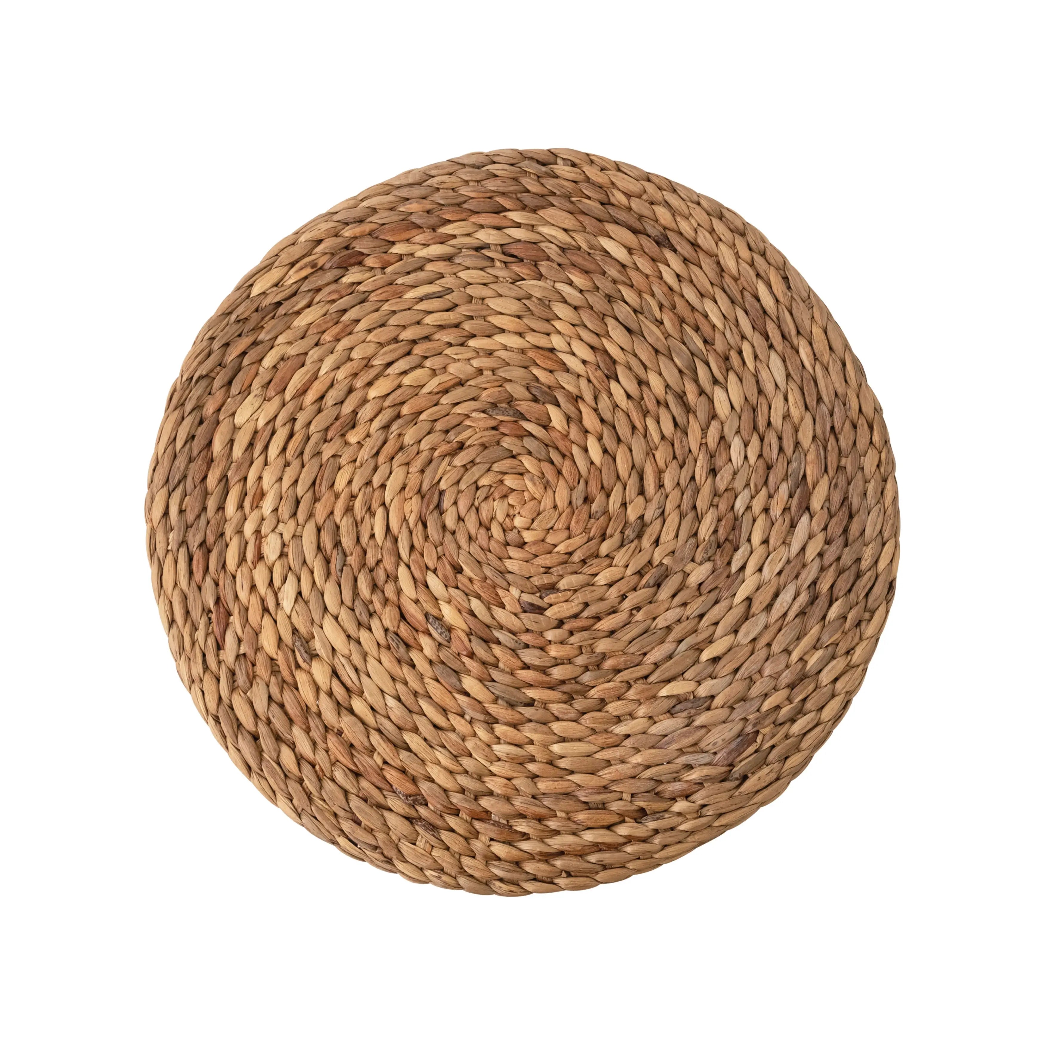 Hand Woven Hyacinth & Teakwood Stool - Natural Boho Style Side Table or Footrest - Perfect for Living Room, Bedroom, or Outdoor Patio Decor