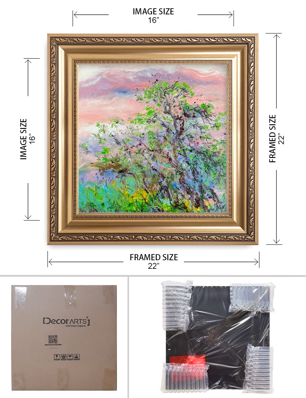DECORARTS - Warm Breeze Over the Forest Abstract Landscape Wall Art by David Ma | Premium Giclee Print in Classic Golden Frame (22