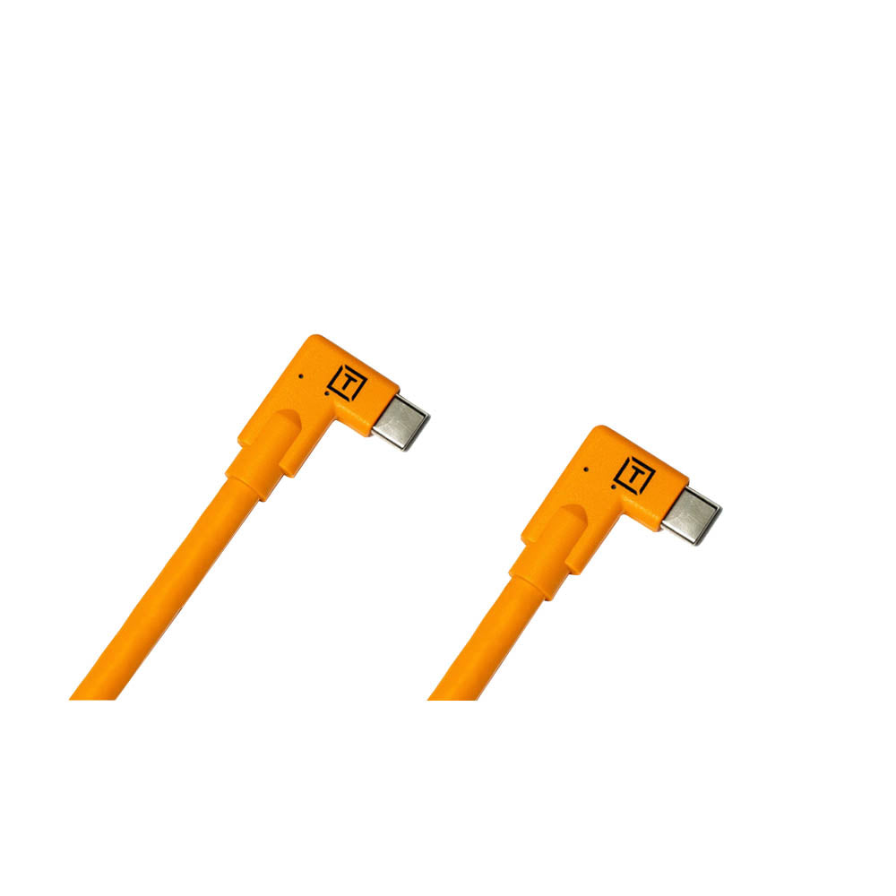 TetherPro 4.6m (15ft) Right Angle Dual USB-C Charging Cable - High Visibility Orange - Fast Charging & Data Sync for iPhone 15, MacBook, iPad, Samsung Galaxy - Perfect for Home, Office & Travel Use