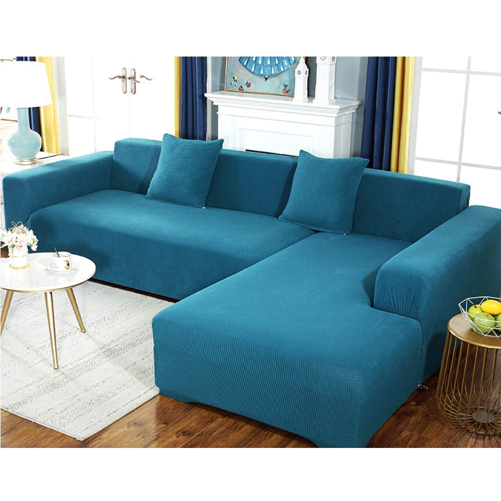 Stretch L-Shaped Sofa Cover Slipcover - Anti-Skid Sectional Couch Protector with Elastic Straps for 1+3 Seats - Perfect for Living Room, Family Room & Home Theater Furniture Protection