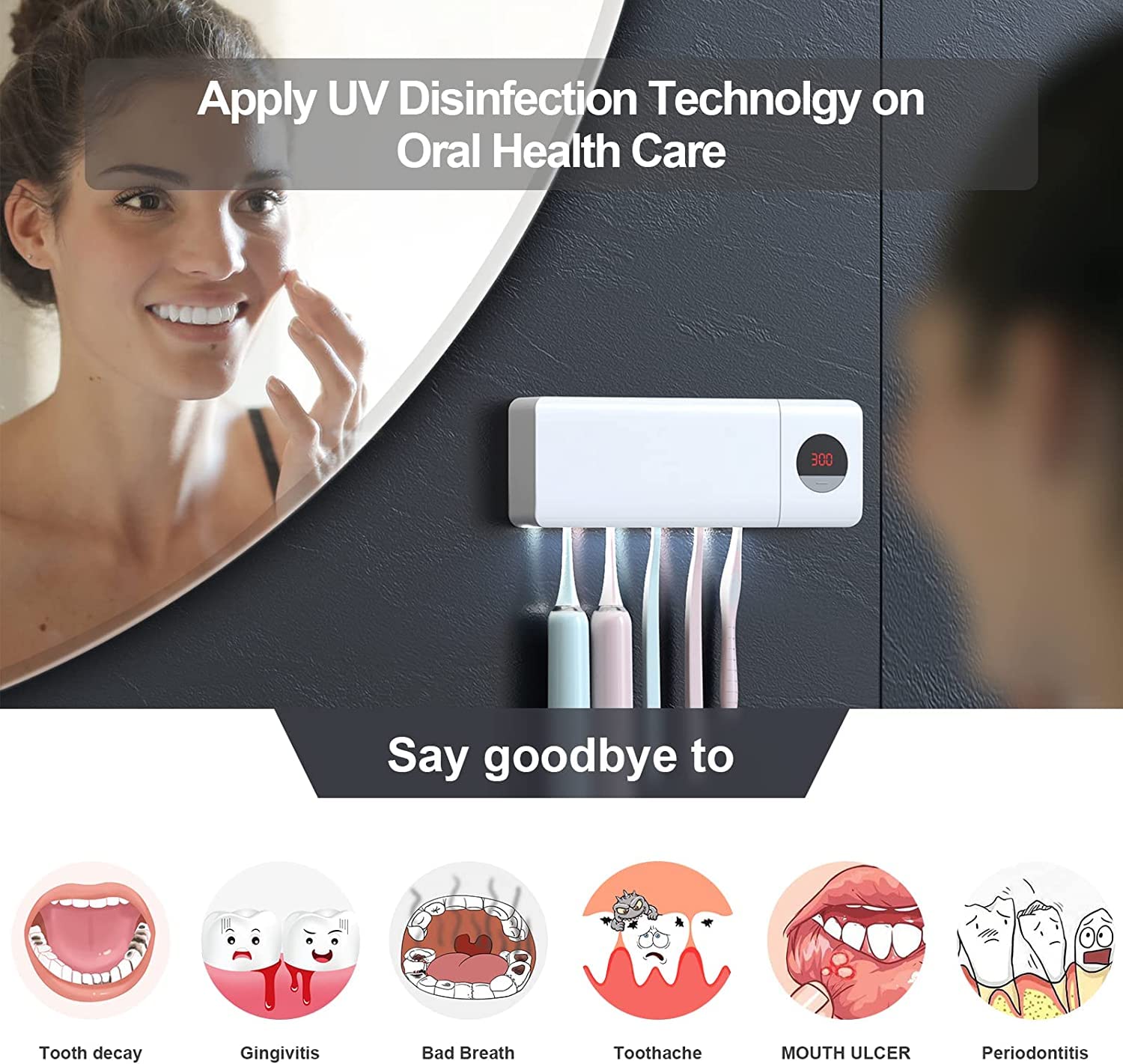 HouseGem Smart Toothbrush Holder with Timer - 2000mAh Rechargeable, Wall-Mounted Bathroom Organizer (White) - Perfect for Electric Toothbrush Storage & Bathroom Countertop Organization