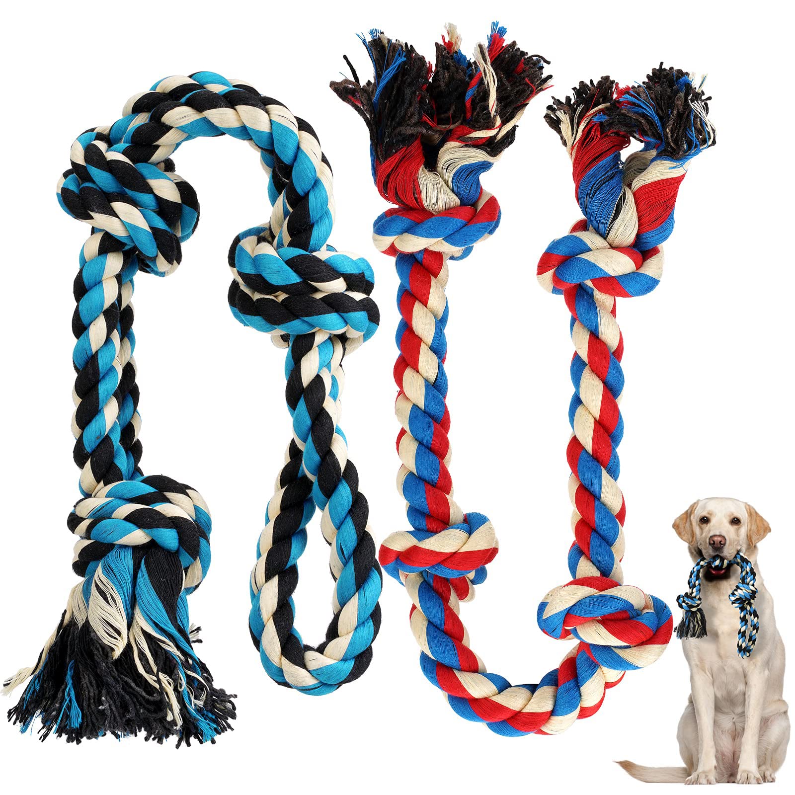 Durable Dog Chew Toys for Aggressive Chewers - 2 Pack Interactive Rope Toys for Medium & Large Breed Dogs, Indestructible Puppy Teething & Tug of War Training Toys - Perfect for Playtime, Teething Relief & Bonding Activities