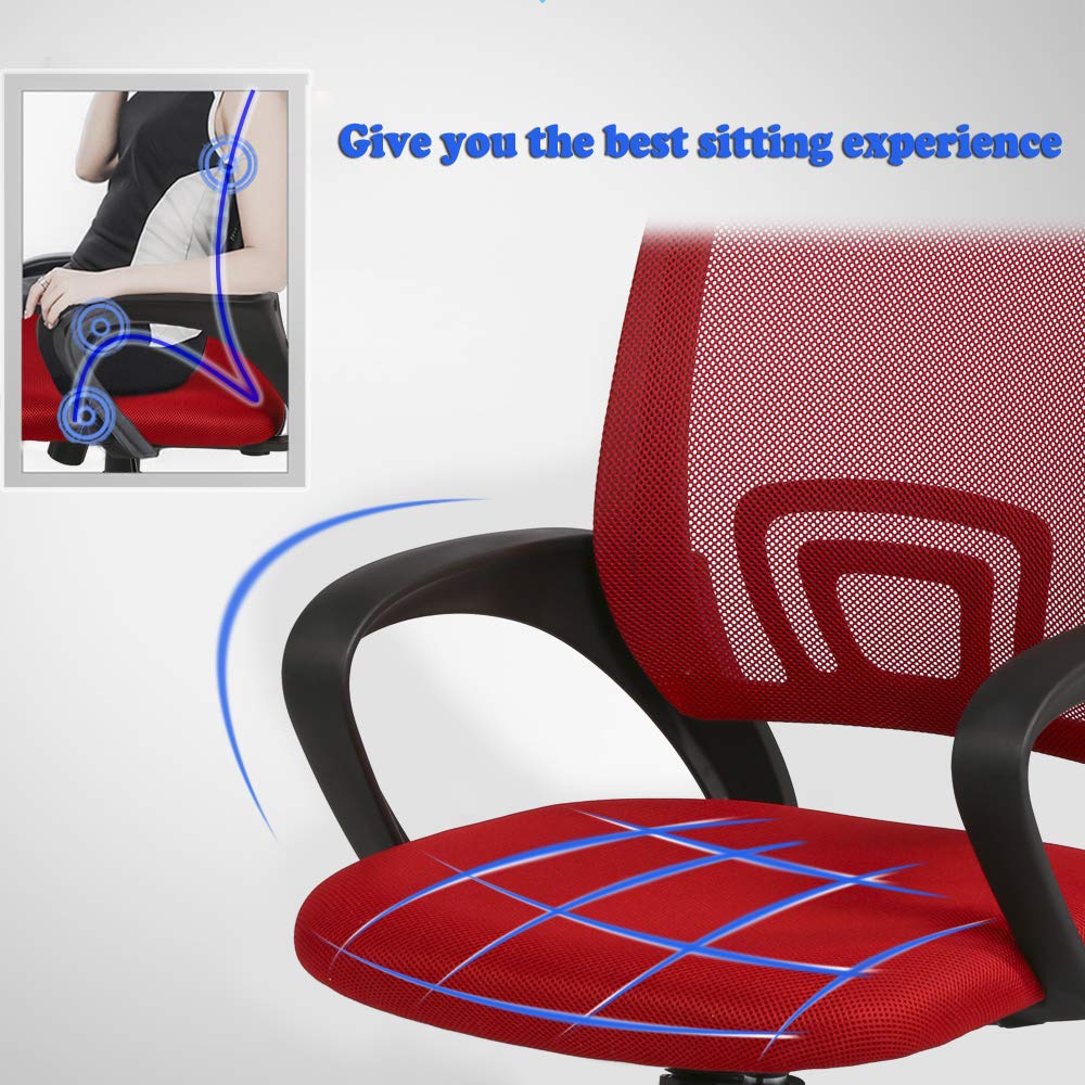Ergonomic Office Chair with Mesh Back Support - Adjustable Computer Desk Chair for Home & Office Use - Red (Perfect for Long Hours of Work, Gaming, or Studying)