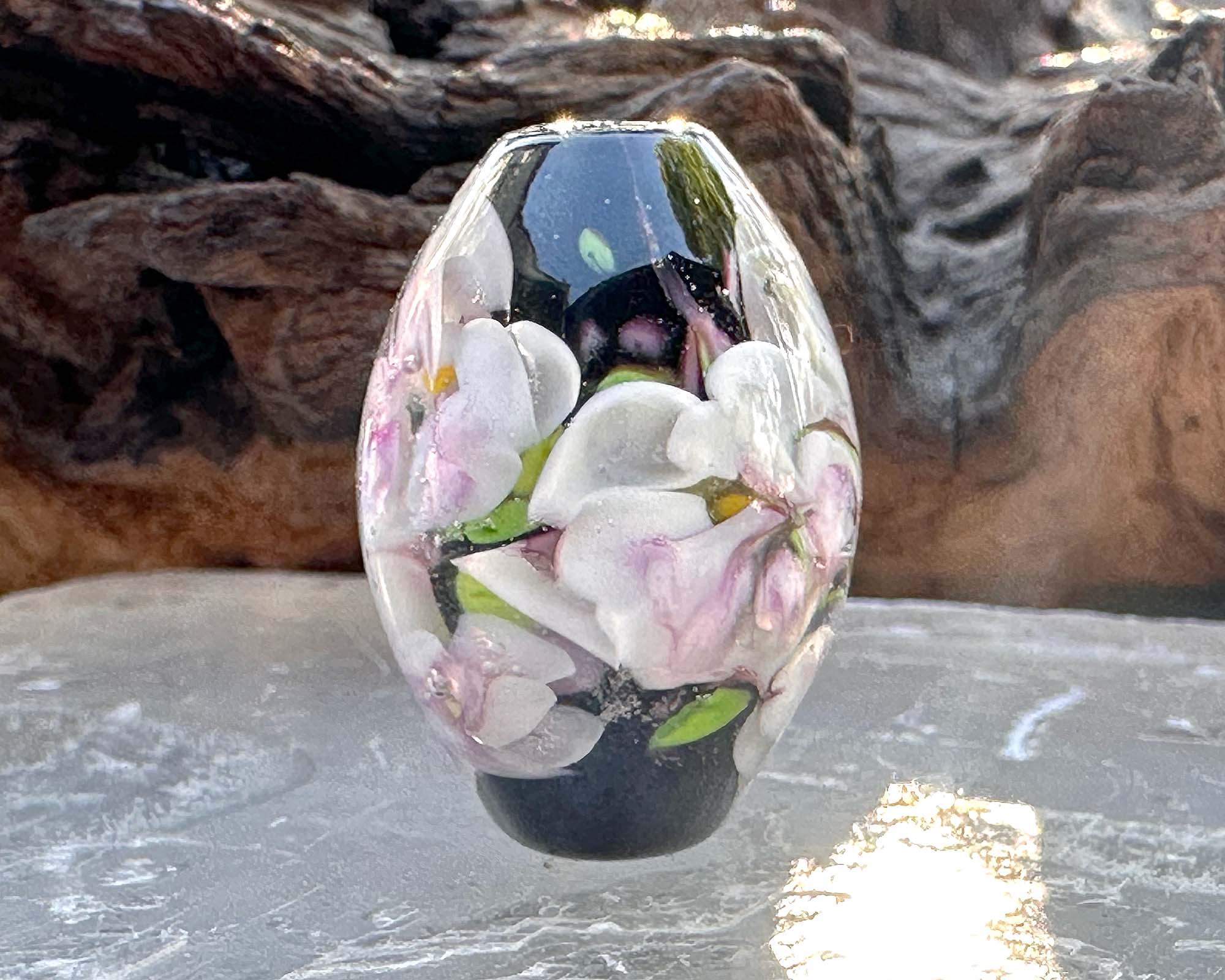 Handmade White Floral Lampwork Glass Focal Bead for Jewelry Making - Perfect for Necklaces, Bracelets, and DIY Craft Projects