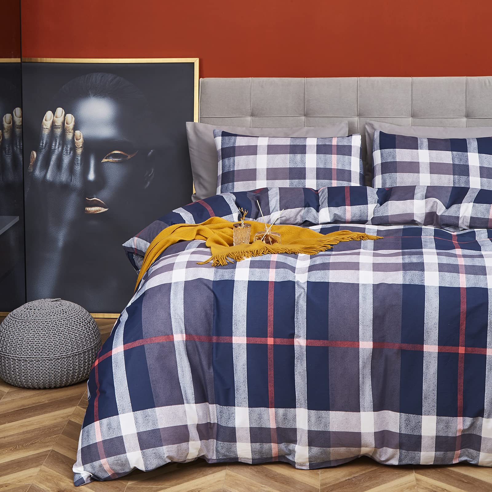 Blue Plaid King Duvet Cover Set - Tartan Bedding for Men & Boys - Home Decor