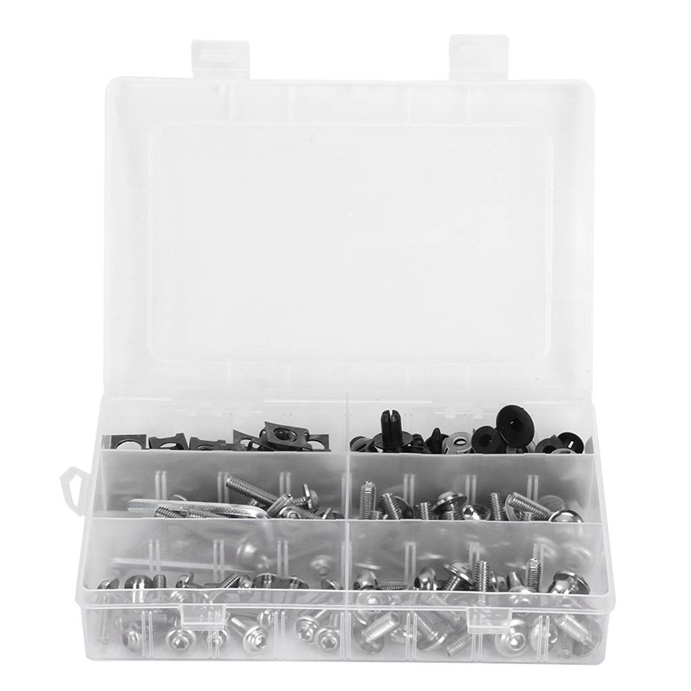 Motorcycle Fairing Screw Kit - 173pcs Silver Bolts & Nuts for Windscreen & Bodywork - Easy Motorcycle Maintenance