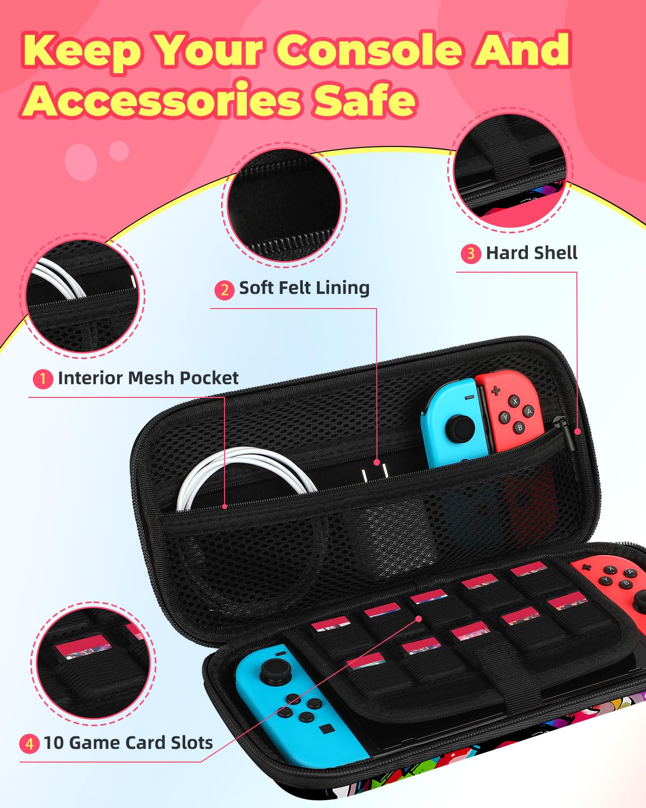 Cute Kawaii Switch Case for Kids & Teens - Hard Shell Travel Pouch for Nintendo Switch/OLED - Perfect for Gaming On-the-Go