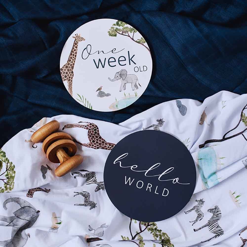 Snuggle Hunny Reversible Milestone Baby Photo Cards - Safari & Navy Design for Newborn, 1st Birthday & Monthly Growth Tracking | Perfect for Baby Shower Gifts & Nursery Decor