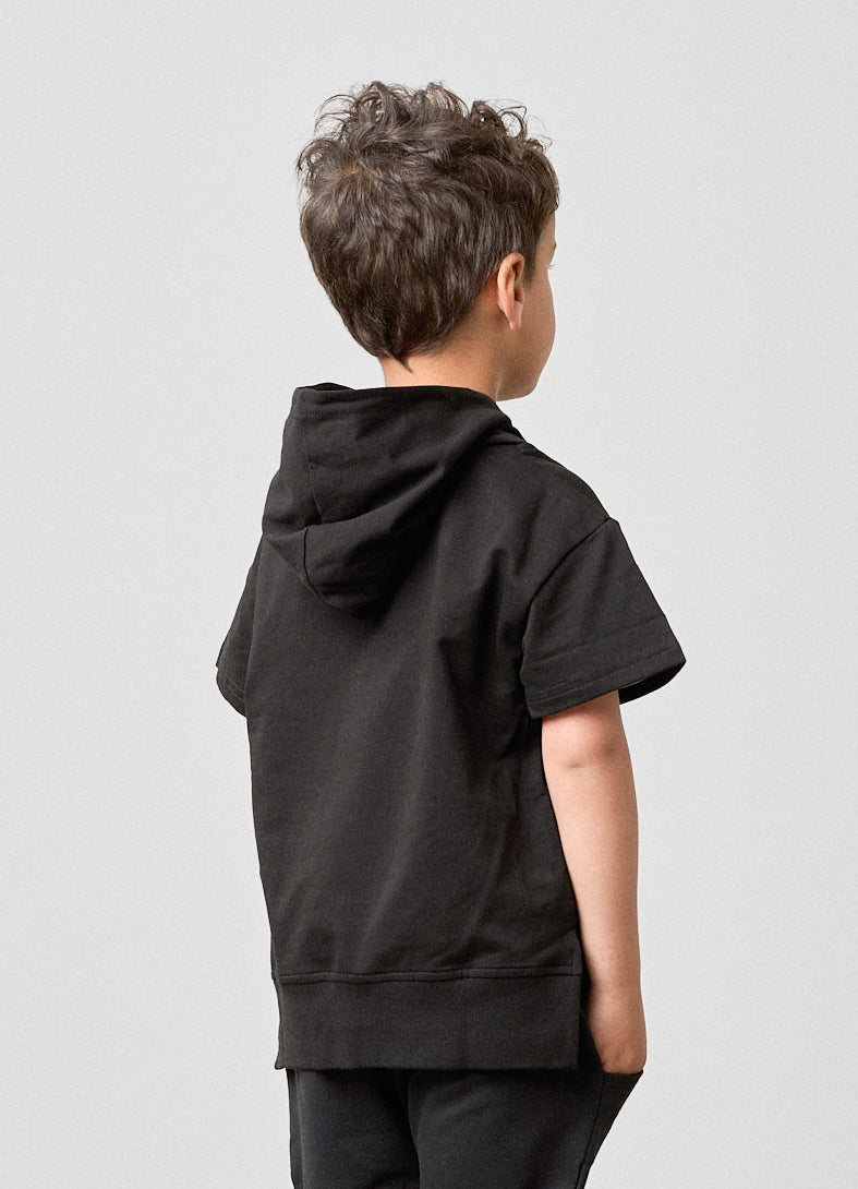 Men's Black Short Sleeve Hoodie - Lightweight Summer Pullover for Casual Wear, Gym & Outdoor Activities