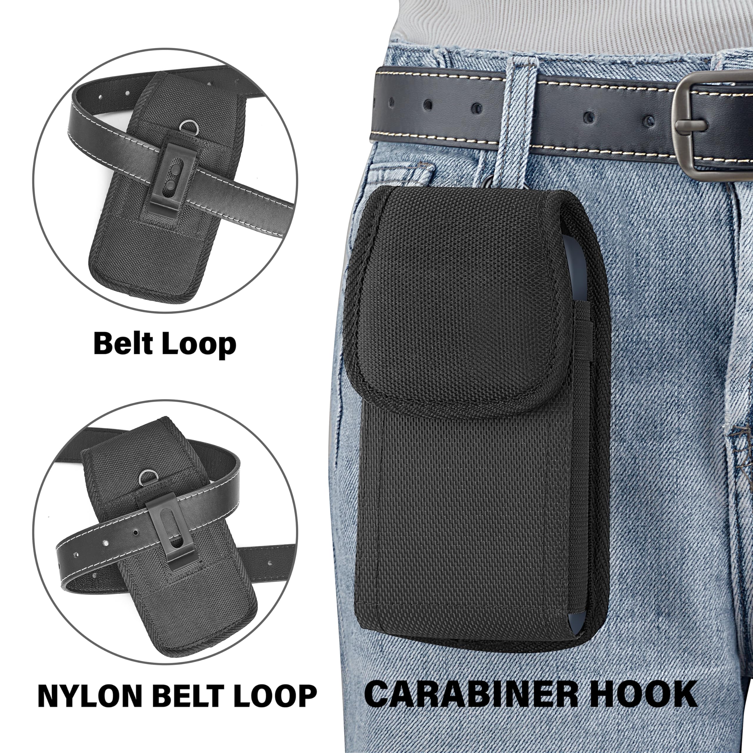 Leather Phone Holster Pouch for iPhone 14/13/12/11/XR/XS with Belt Clip - Compatible with Otterbox Cases - Durable Phone Holder for Work, Hiking & Outdoor Activities