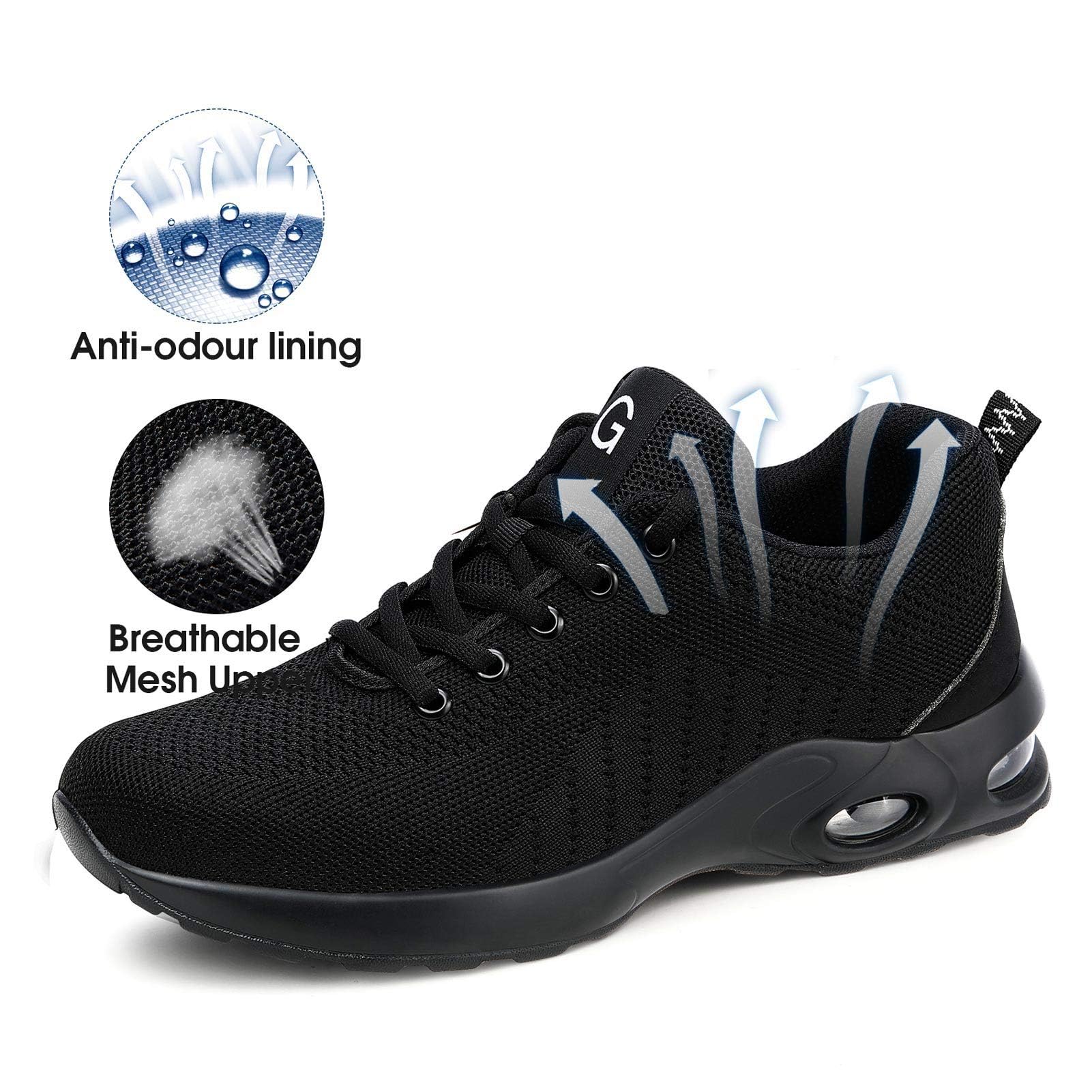 Tinefiy Steel Toe Shoes for Men & Women - Lightweight Air Cushion Safety Sneakers with Slip-Resistant Work Design - Durable Safety Toe Tennis Shoes for Construction, Warehouse & Outdoor Work