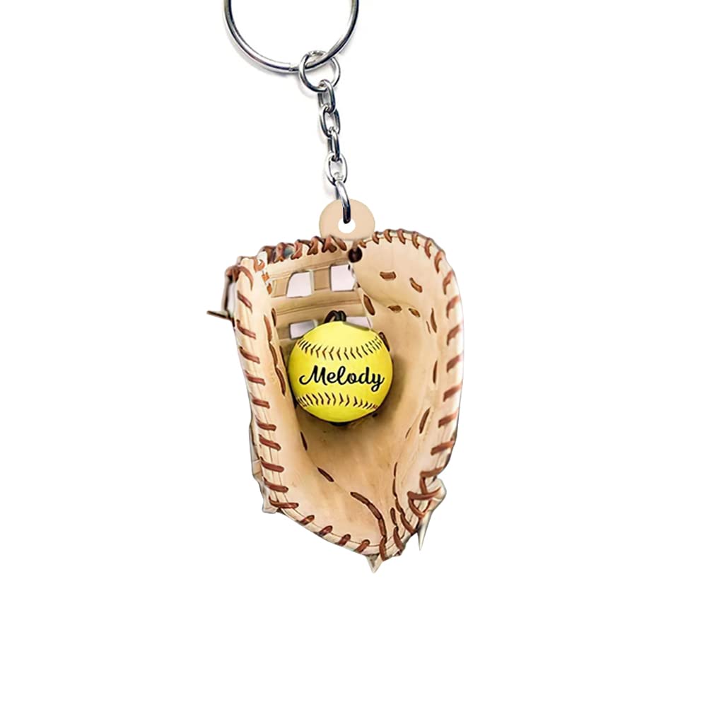 Custom Personalized Softball Gloves Keychains - Flat Shape Gift for Softball Players, Unique Softball Keychains for Girls, Perfect for Sports Enthusiasts and Team Spirit Accessories