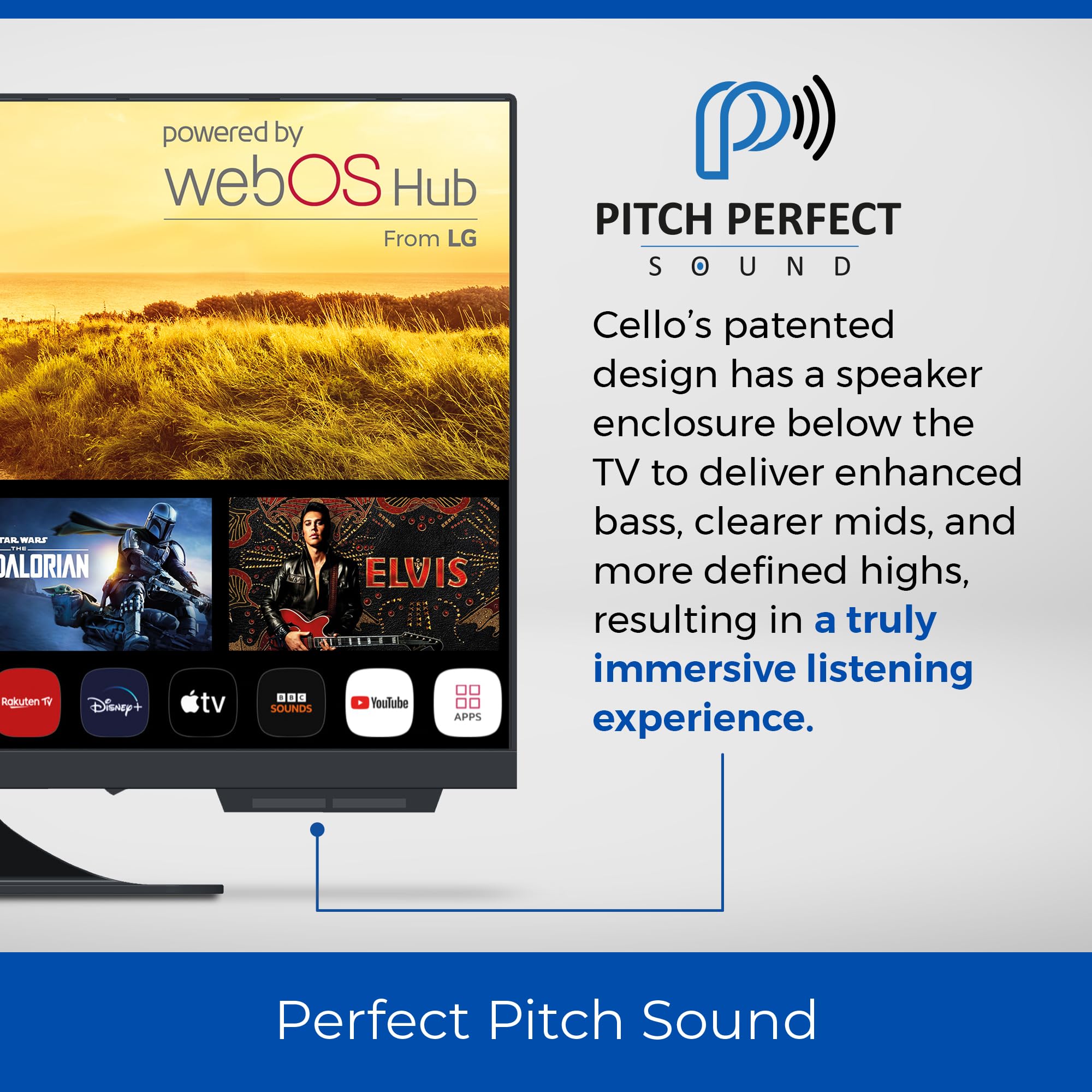 22 Inch Cello C2224WS 12V Smart Frameless Travel TV with Pitch Perfect Speakers | WebOS, Freeview Play, FreeSat, Bluetooth, Netflix | Compact TV for Motorhomes, Caravans & Camping | UK Made