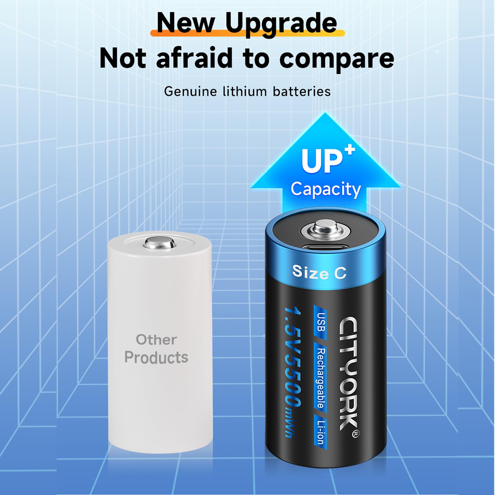 4 Pack USB-C Rechargeable C Cell Lithium Batteries - 5500mWh High Capacity, 1.5V Constant Output, Fast Charging with Included 4-in-1 Type-C Cable - Perfect for Flashlights, Toys, Medical Devices & Emergency Kits