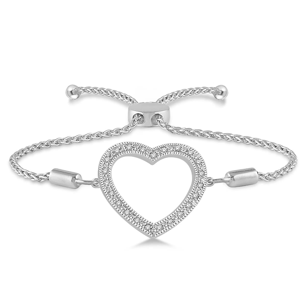 Diamond Heart Bolo Bracelet for Women - Adjustable Silver Plated Beaded Friendship Bracelet - Perfect Gift for Valentine's Day, Anniversary & Everyday Wear
