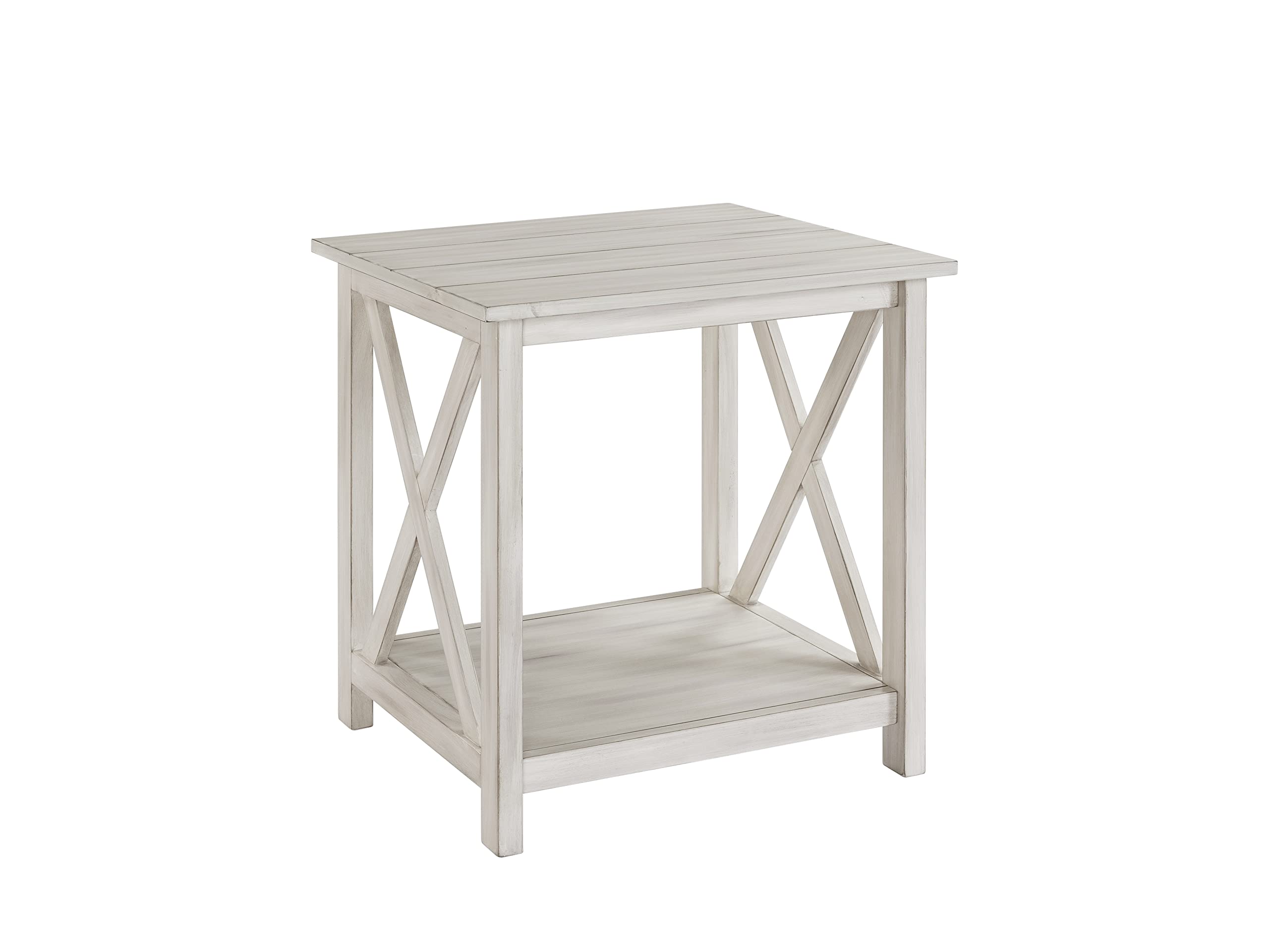 Boraam Jamestown End Table - Antique White Finish Small Side Table for Living Room, Bedroom, or Office - Classic Farmhouse Nightstand with Storage Shelf