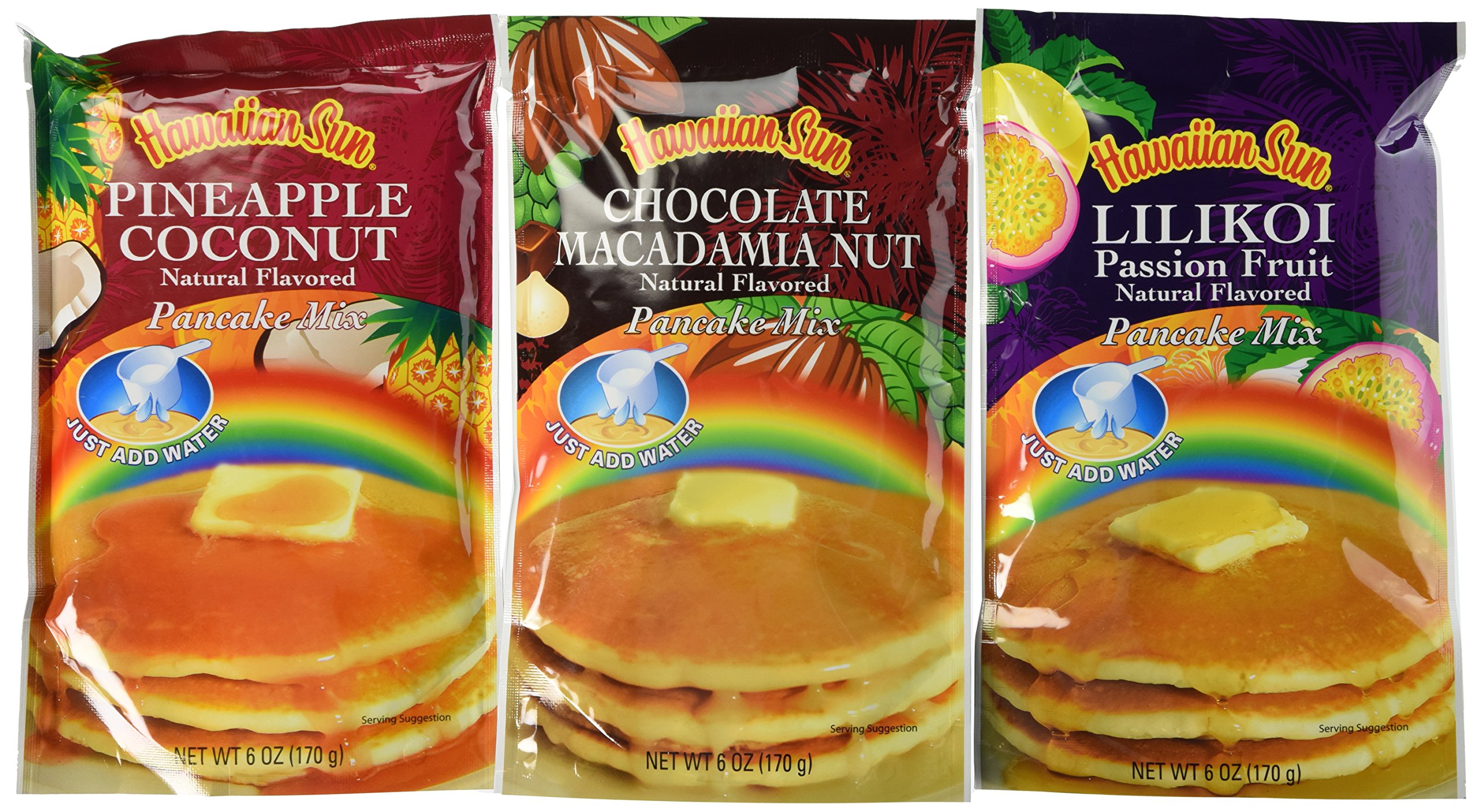 Hawaiian Sun Pancake Mix Variety Pack - 6oz (3 Pack) | Fluffy & Delicious Pancakes for Breakfast, Brunch, or Dessert