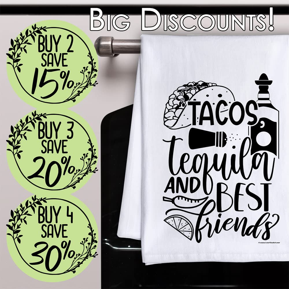 Funny Kitchen Tea Towels with Sayings - Tacos Tequila & Best Friends Design - Decorative Dish Towels for Housewarming Gifts, Multi-Use Cute Kitchen Towels - Perfect for Cooking, Cleaning & Adding Humor to Your Home