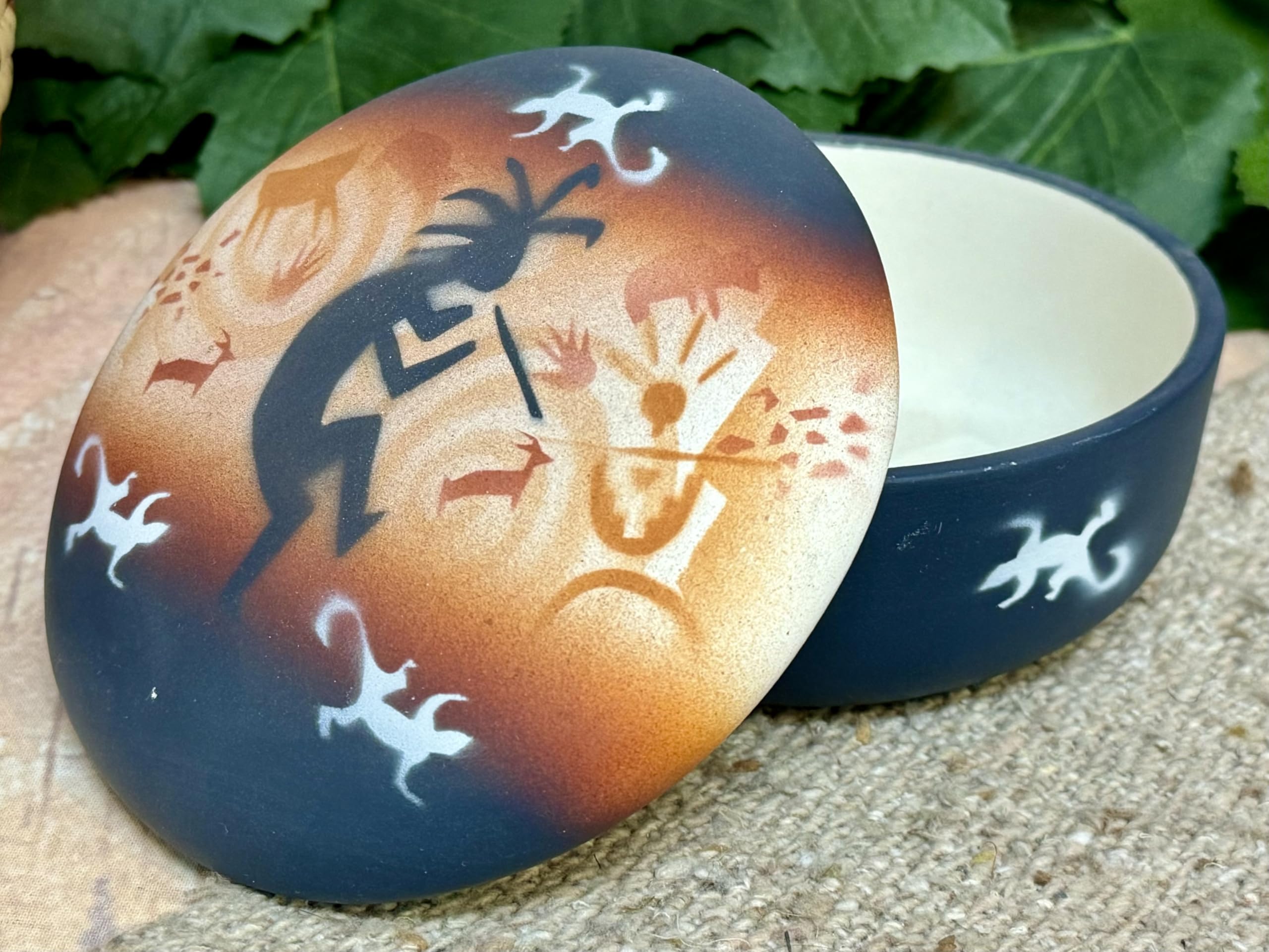 Authentic Navajo Indian Jewelry Box - Hand Painted Native American Pottery by Mission Del Rey - Kokopelli Design, 5