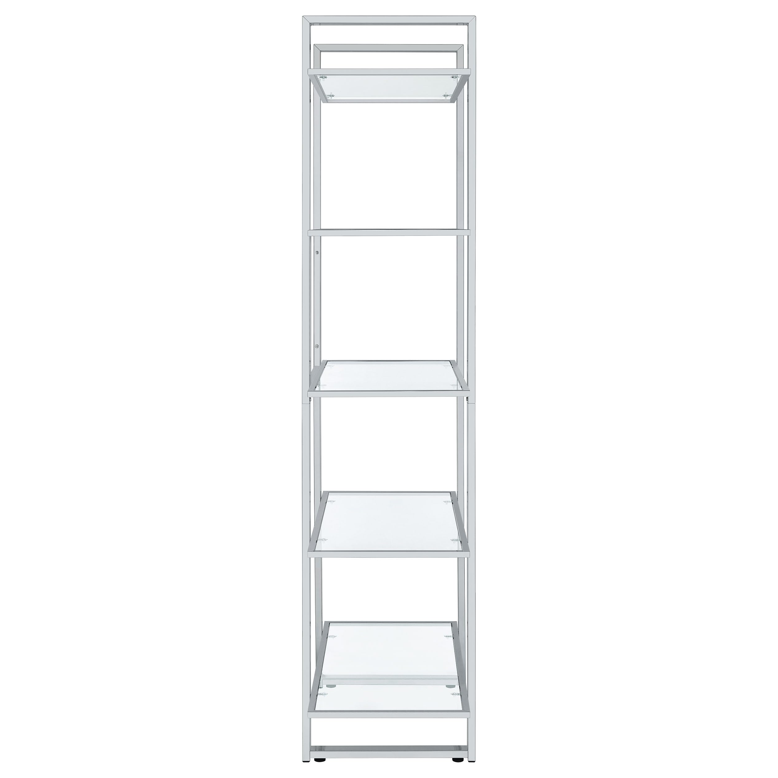 Coaster Home Furnishings Hartford Glass Shelf Bookcase with Chrome Frame - Modern Display Shelf for Living Room, Bedroom or Office Storage