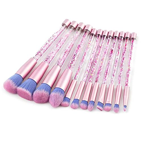 12Pcs Makeup Brushes Set with Crystal Sparkles - Fan, Blush, Powder, Lip, Eyeshadow & Eyebrow Brushes - Professional Cosmetic Tools Kit for Flawless Makeup Application (Perfect for Daily Use, Travel & Professional Makeup Artists)