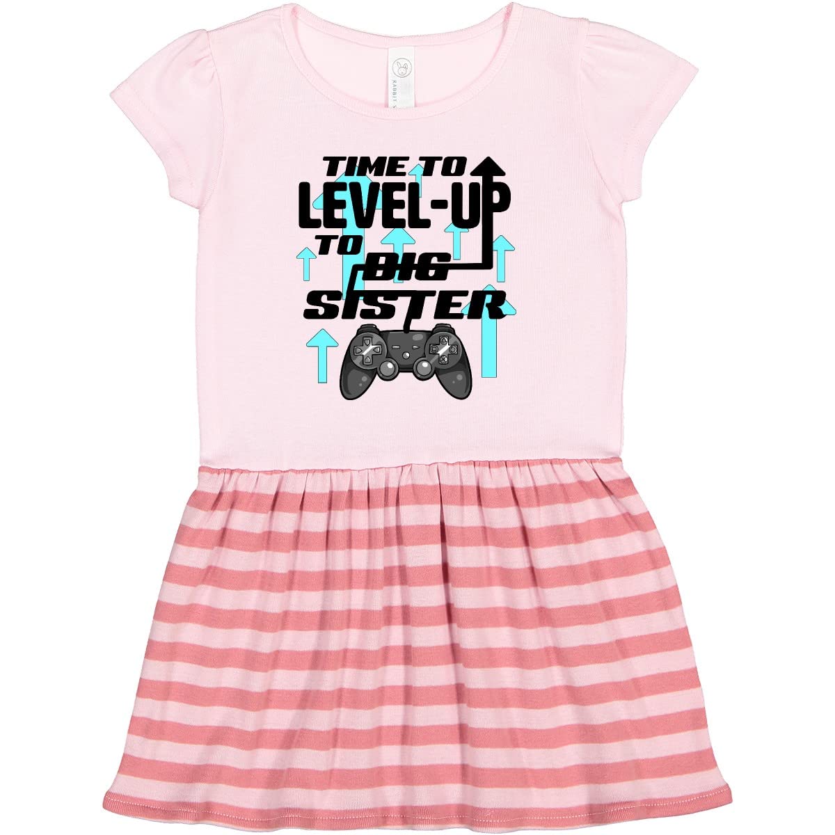 Inktastic 'Time to Level Up to Big Sister' Video Games Toddler Dress - Cute Gamer Outfit for Baby Girls, Perfect for Sibling Announcement & Gaming Themed Parties