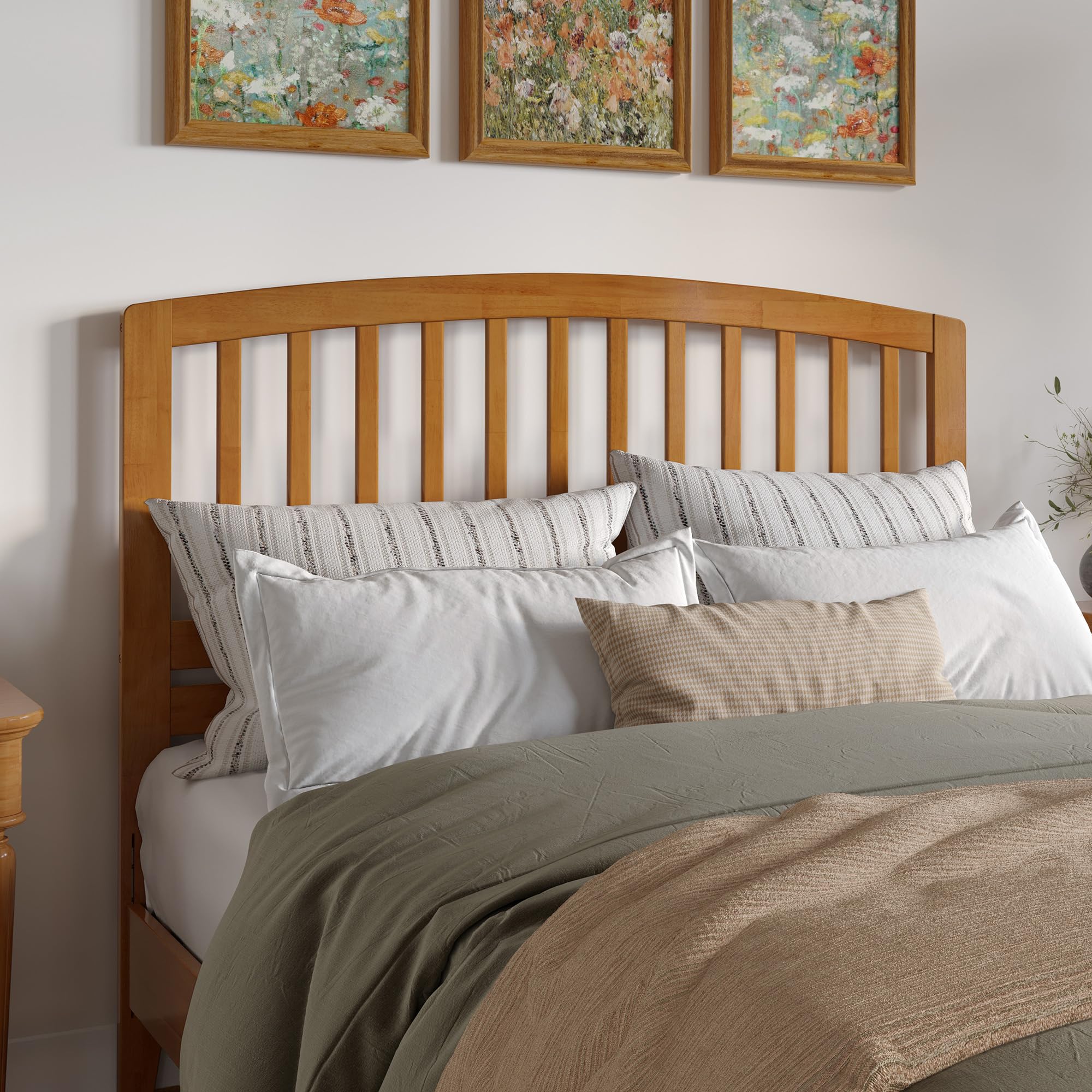 AFI Richmond Queen Solid Wood Headboard with USB Charging Ports - Light Toffee Finish for Bedroom Decor & Modern Home Furniture