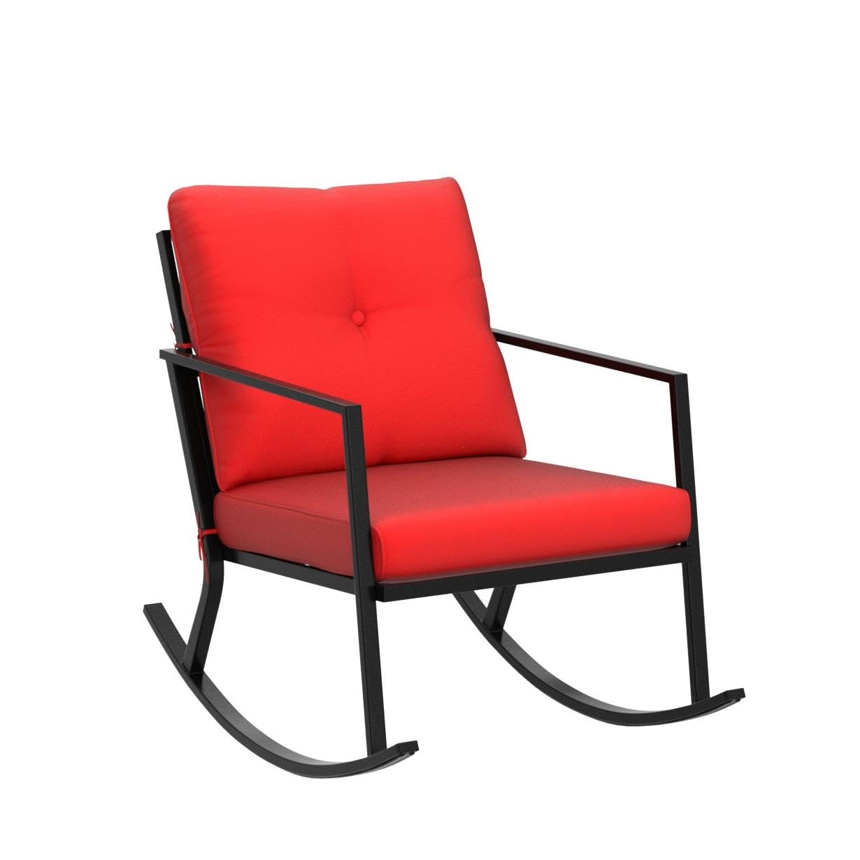 BALI OUTDOORS 2-Piece Patio Rocking Chair Set with Thick Red Cushions & Black Steel Frame - Modern Outdoor Rocker Furniture for Garden, Porch, Backyard Relaxation