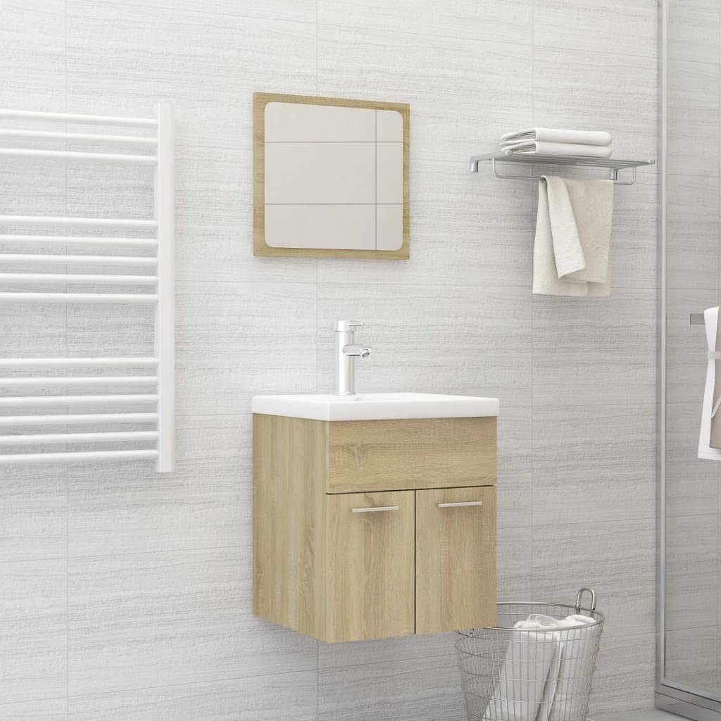 Modern Bathroom Vanity Sink Combo with Mirror & Storage Cabinet - Sonoma Oak Chipboard Console Unit for Bathroom Decor | Perfect for Small Bathrooms, Powder Rooms & Master Bath Renovations