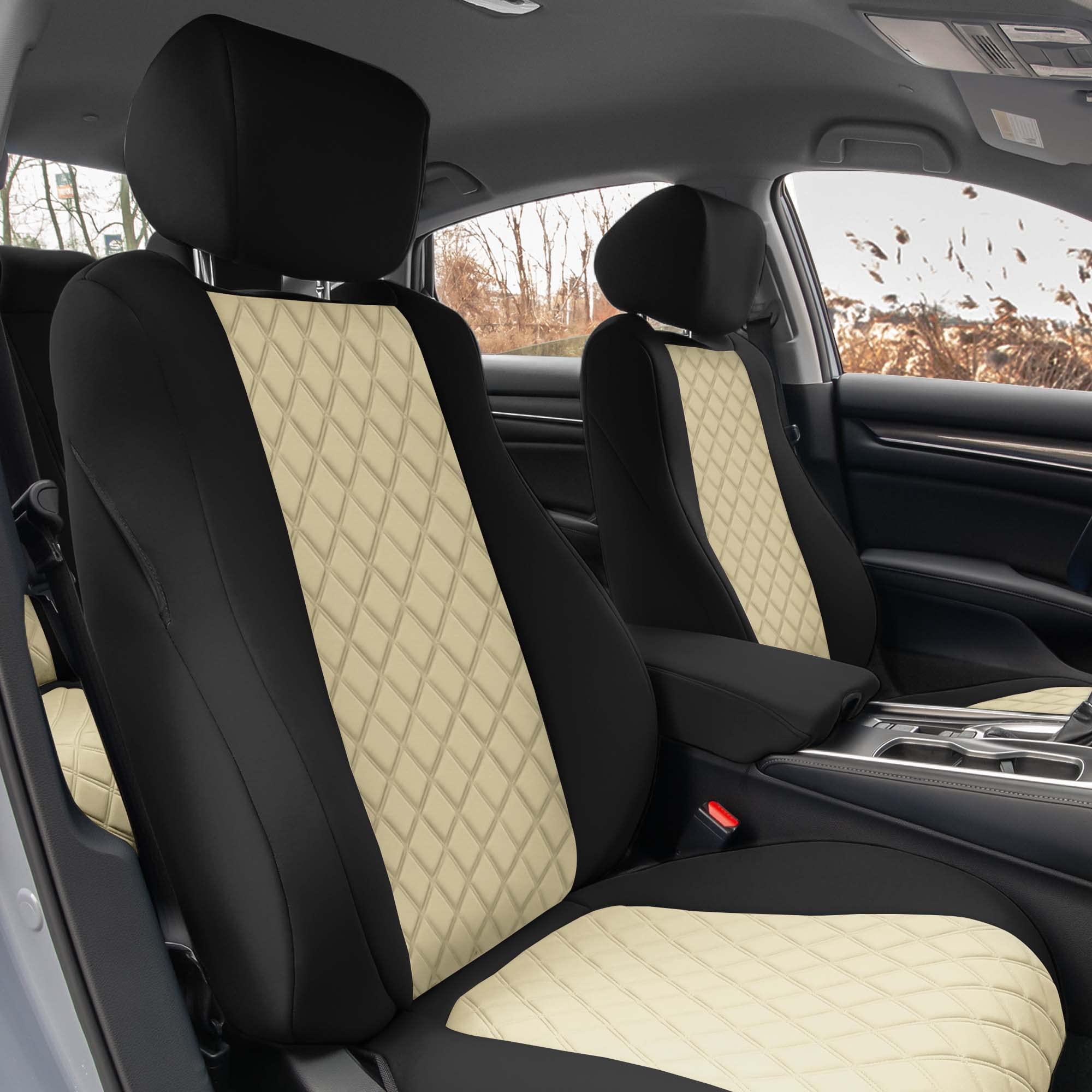 FH Group Custom Fit Seat Covers for 2018-2022 Honda Accord Touring | Sport | Sport SE | EX | EX-L - Waterproof Neoprene Front Seat Covers Set in Beige | Perfect for Daily Commute, Road Trips & Protecting Your Car Seats from Spills and Wear