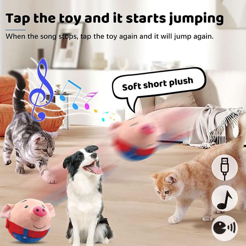 2024 Upgraded Interactive Squeaky Moving Dog Toy - Active Plush Pig Ball with Electronic Sound, Washable & Bounce for Puppy Playtime - Perfect for Indoor Fun, Training, and Boredom Relief for Dogs