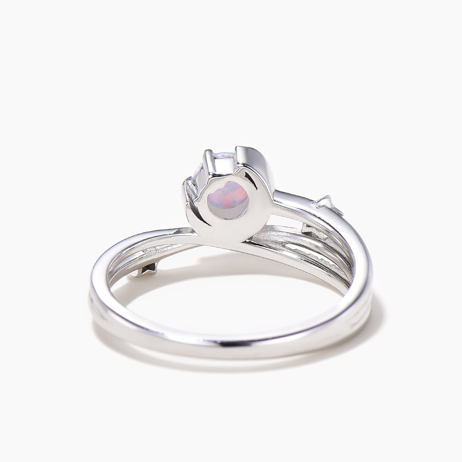 Round Cut White Opal Moon Star Engagement Ring - Twisted Diamond Wedding Band for Women | Perfect for Proposals, Anniversaries & Romantic Occasions