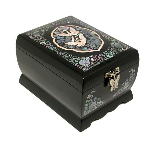 Exquisite Mother of Pearl Inlay Wooden Jewelry Box - Handcrafted Trinket Organizer with Double Crane Design | Perfect for Jewelry Storage, Gift Giving & Home Décor
