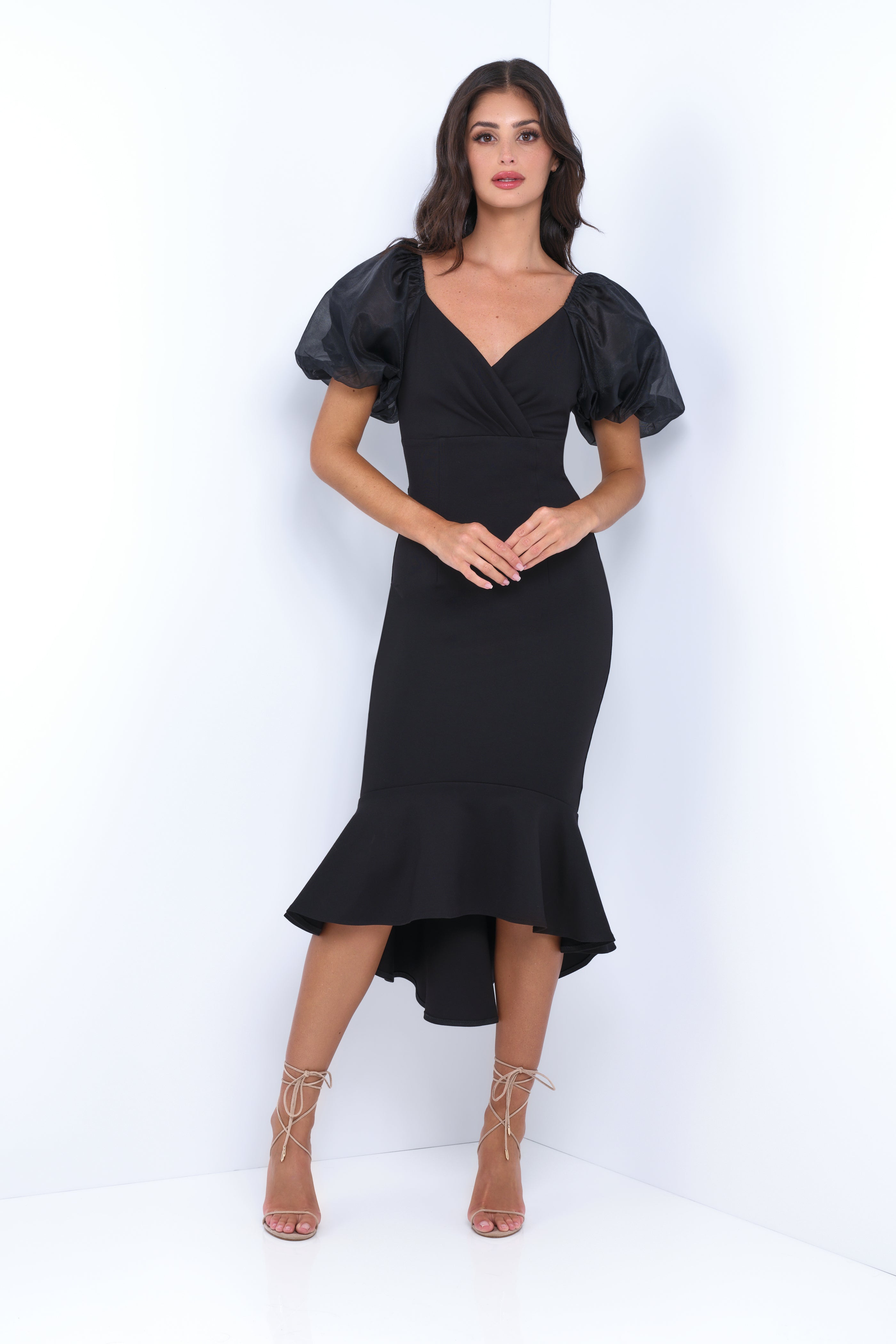 Elegant Black Diana Midi Dress for Women - Perfect for Office, Party & Special Occasions