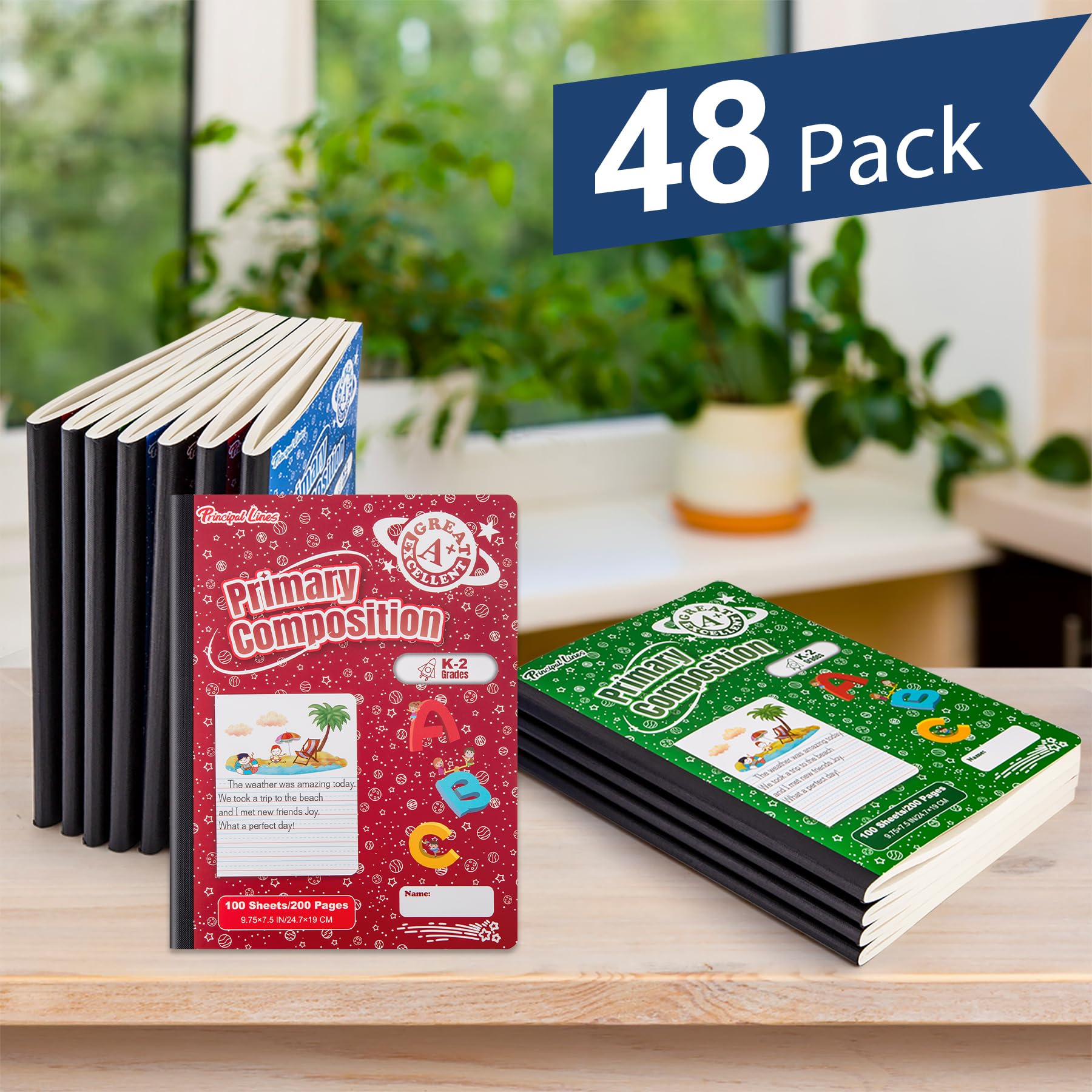 48 Pack Primary Composition Notebooks for Kids - K-2 Writing Journal with Blank Pages & Drawing Space, 9.75