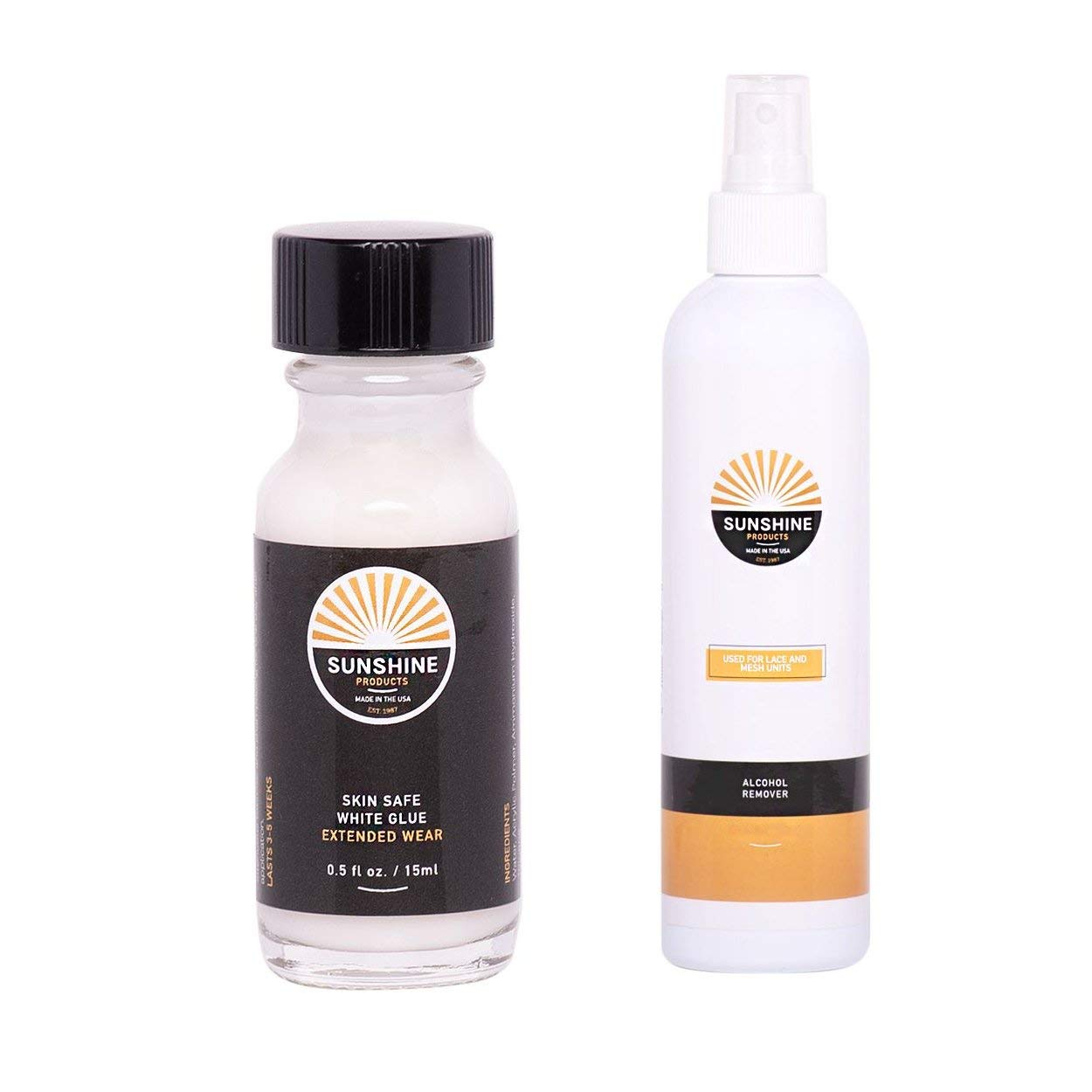 Sunshine Extended Wear White Glue Hair Replacement Adhesive 0.5oz + Fast Acting Wig Glue Remover 2oz - Strong Hold for Wigs, Toupees & Hairpieces - Perfect for Daily Use, Cosplay & Special Events