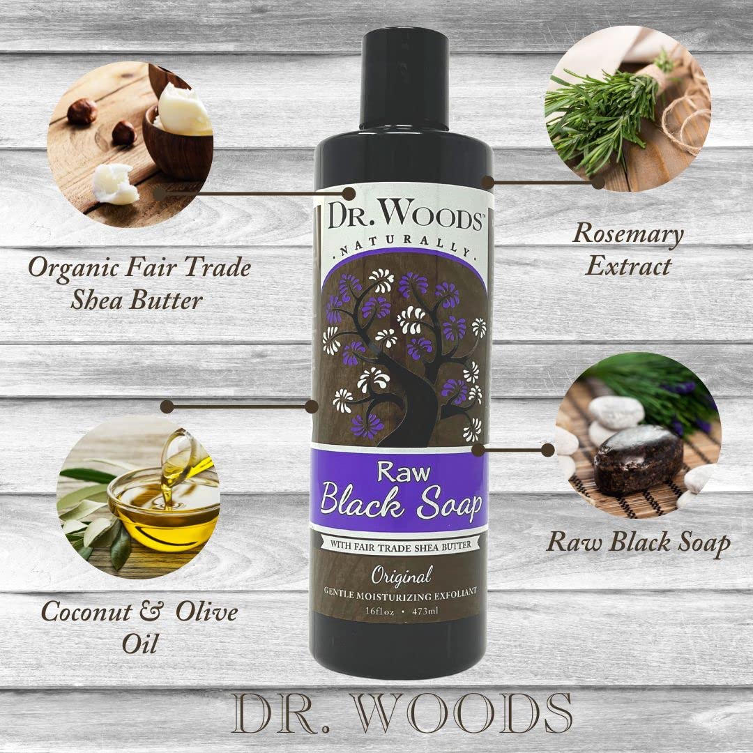 Dr. Woods Black Soap - 16 oz Natural African Shea Butter Soap for Skin & Hair Care - Deep Cleansing, Moisturizing & Exfoliating - Perfect for Shower, Bath & Daily Skincare Routine