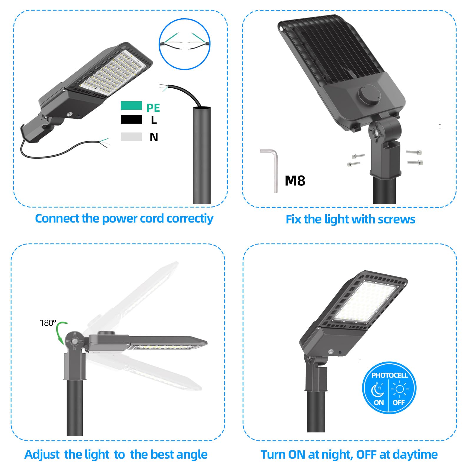 300W LED Parking Lot Lights Outdoor - 5500K Daylight, 39,000LM High Brightness, Slip Fit Adjustable Pole Mount, ETL Listed, IP65 Waterproof - Perfect for Stadiums, Roadways, Commercial Streets & Large Area Lighting