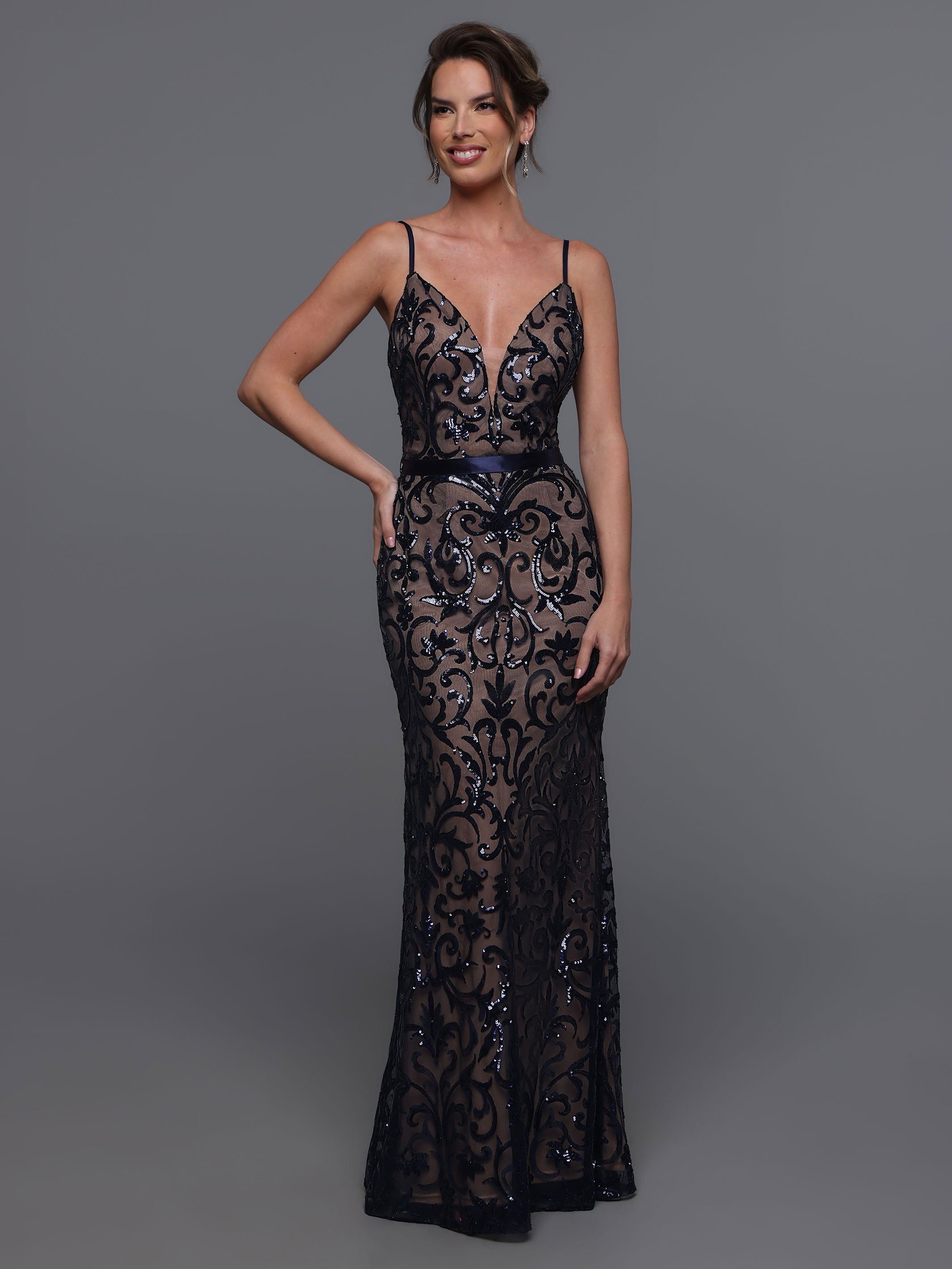 80088 Sequin Sheath Bridesmaid Dress with Plunging V-Neckline & Waist Sash - Elegant Formal Evening Gown for Weddings, Prom, and Special Occasions